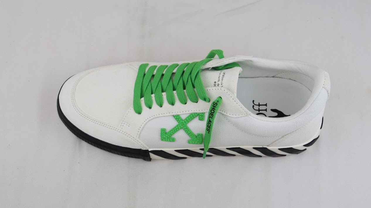 Off-White o1rshd1 Low Vulcanized Suede/Canva Sneakers in White Green Size US 6 / EU 39 - 11 Thumbnail