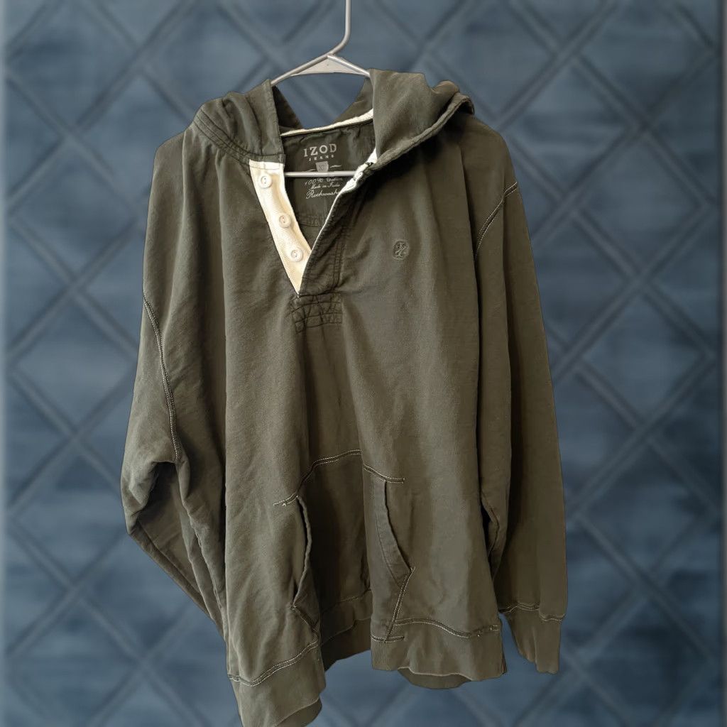 Izod IZOD Hoodie Men XL Green Relaxed Classic Henley Hooded Pockets Logo Shirt Sleeve Long Size US XL / EU 56 / 4 - 1 Thumbnail