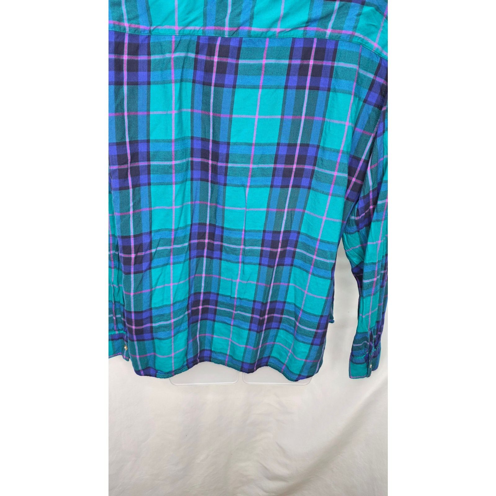 American Eagle Outfitters American Eagle Teal Multi Color Plaid Button Front Shirt Size XL / US 12-14 / IT 48-50 - 12 Thumbnail