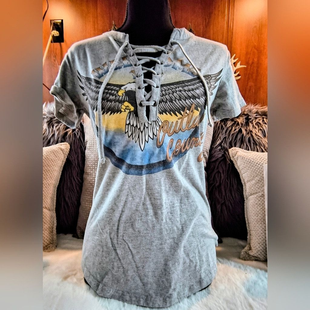 *Rare* Freeze Gray Lace-Up Eagle Graphic Tee
