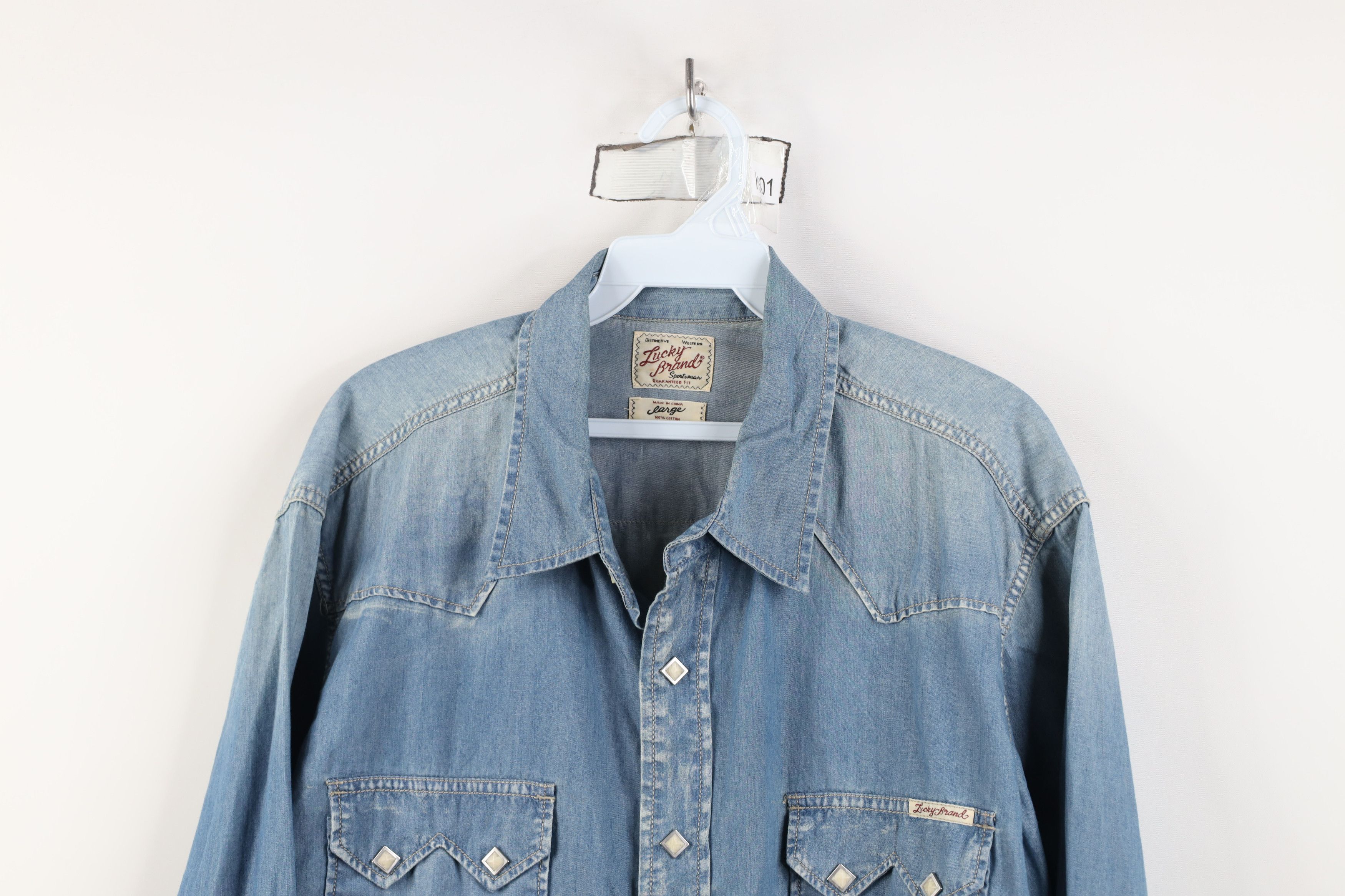 Lucky Brand Vintage Lucky Brand Western Rodeo Denim Snap Button Shirt Size US L / EU 52-54 / 3 - 2 Thumbnail