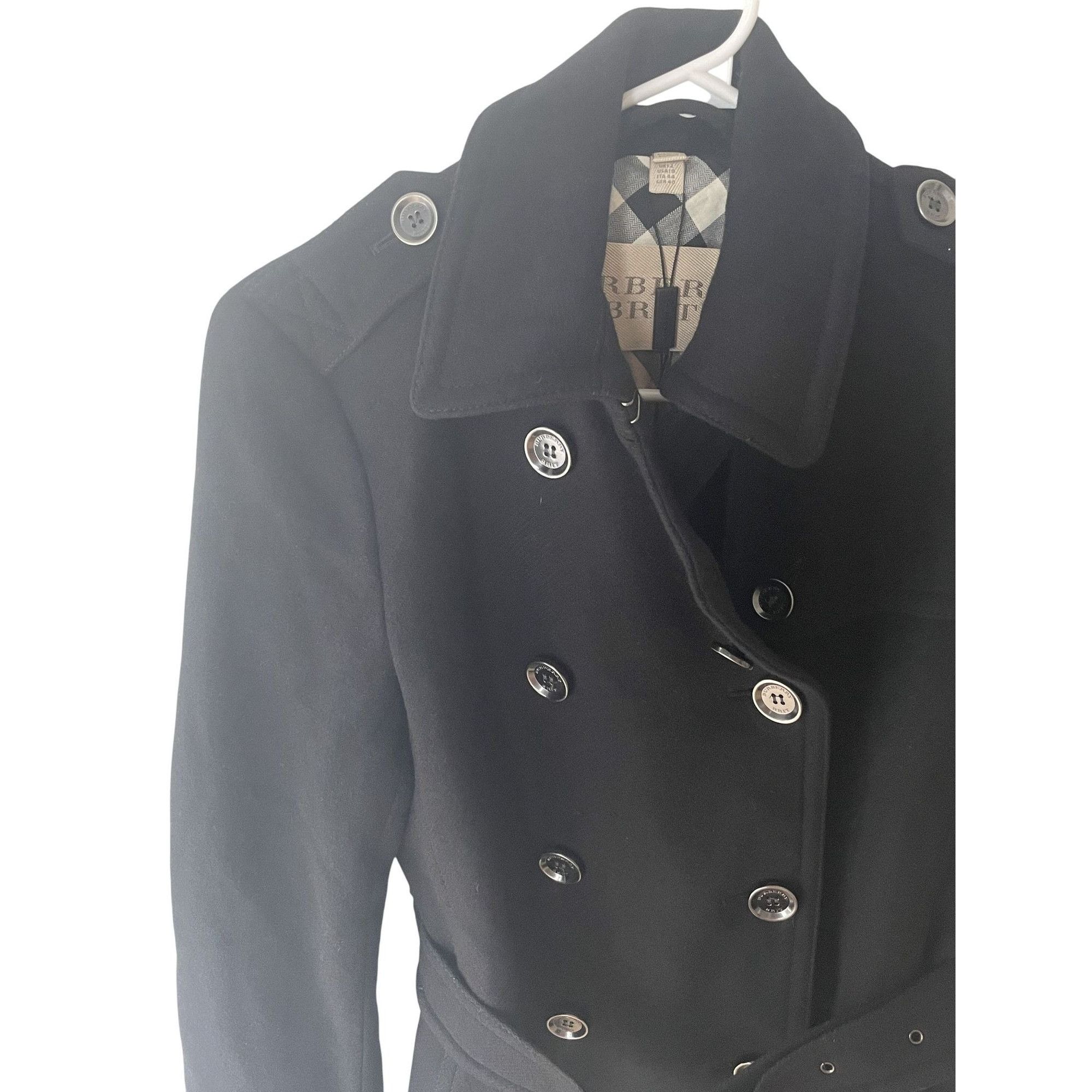 Burberry Burberry Black Wool Blend Double-Breasted Belted Coat Size L / US 10 / IT 46 - 3 Thumbnail