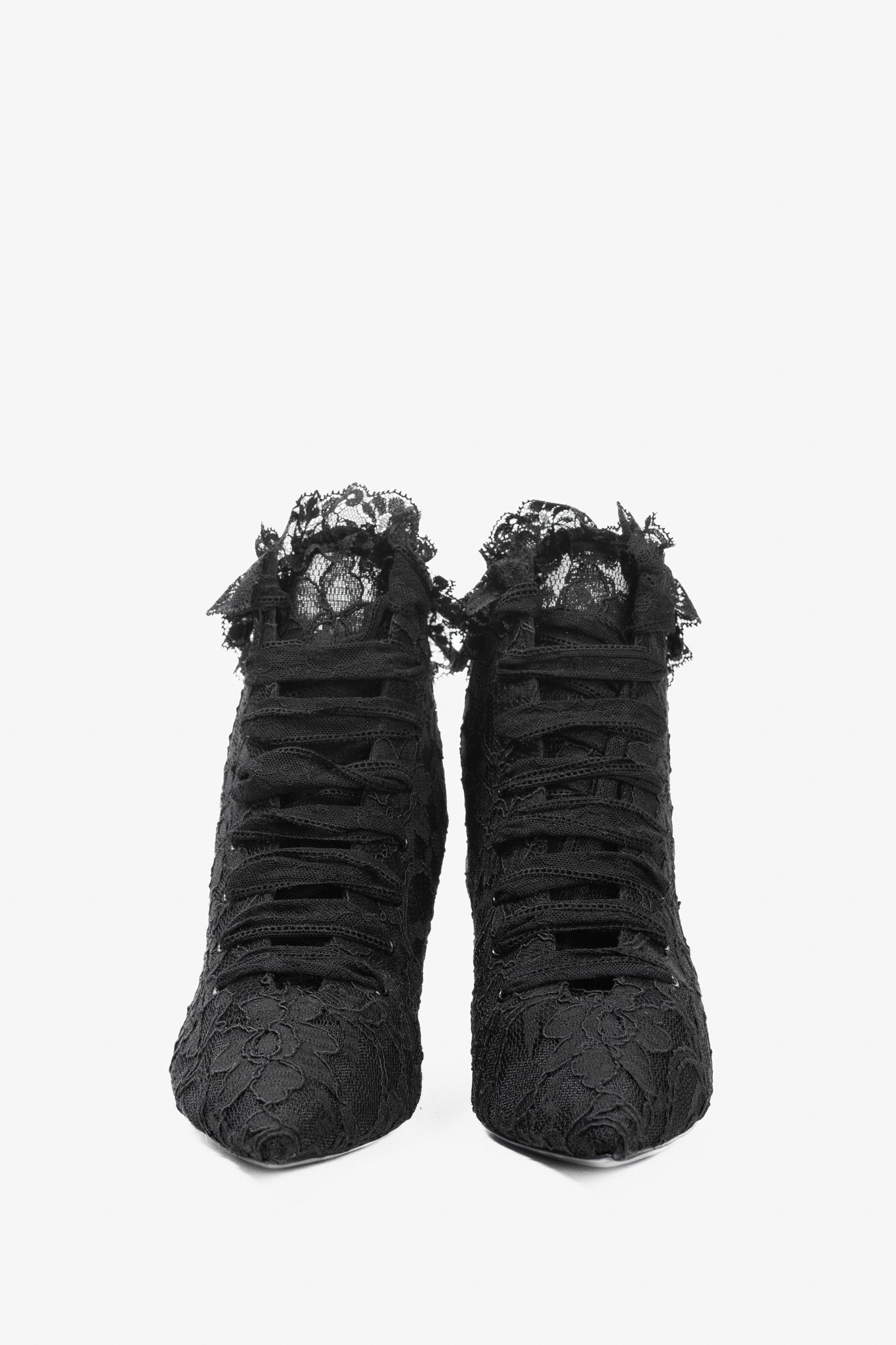 Saint Laurent Paris Saint Laurent Blaze 45 Black Lace Lace-Up Booties Size US 8 / IT 38 - 2 Thumbnail