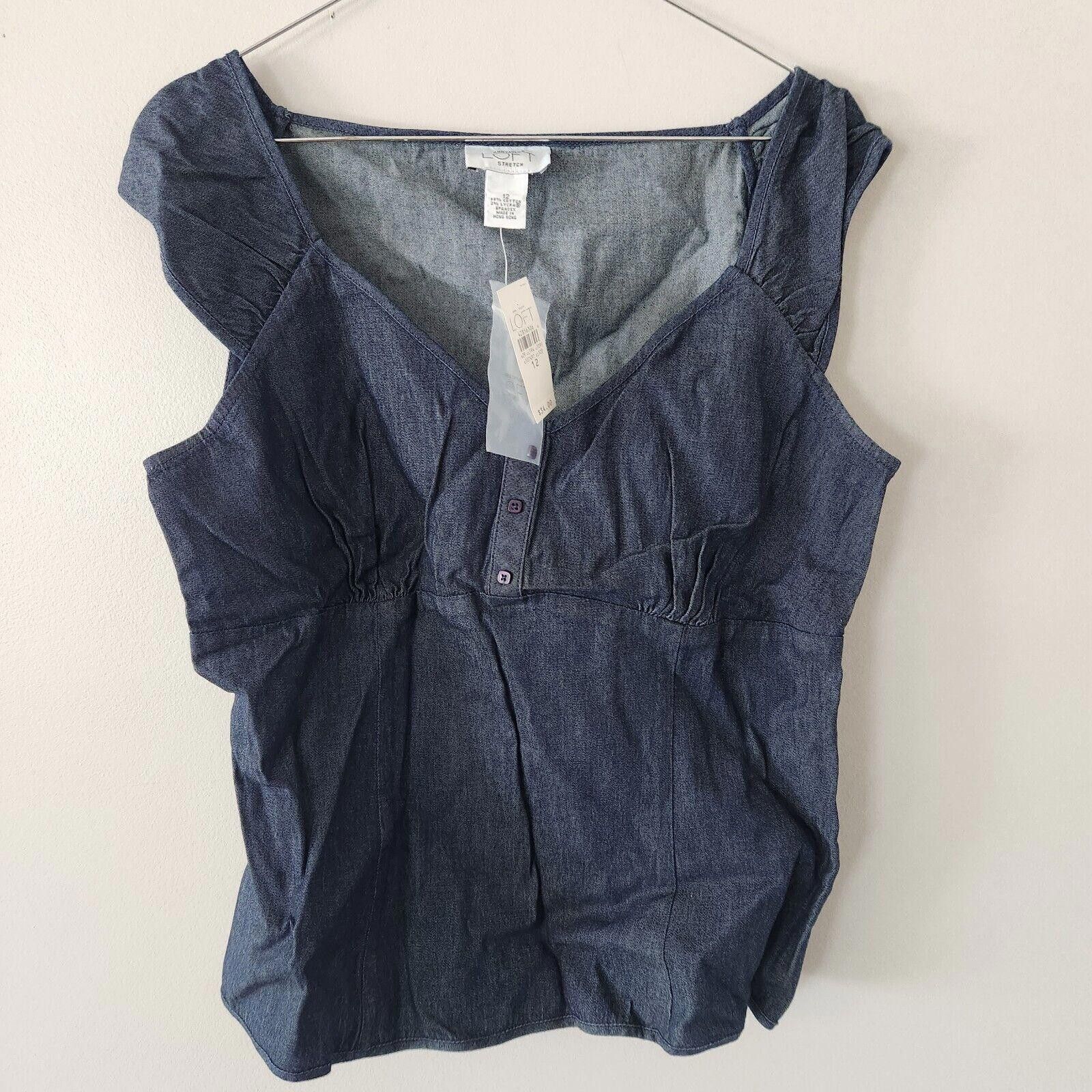 Ann Taylor NWT Ann Taylor Loft Stretch Sleeveless Denim Blouse Size 12 Size XL / US 12-14 / IT 48-50 - 1 Thumbnail