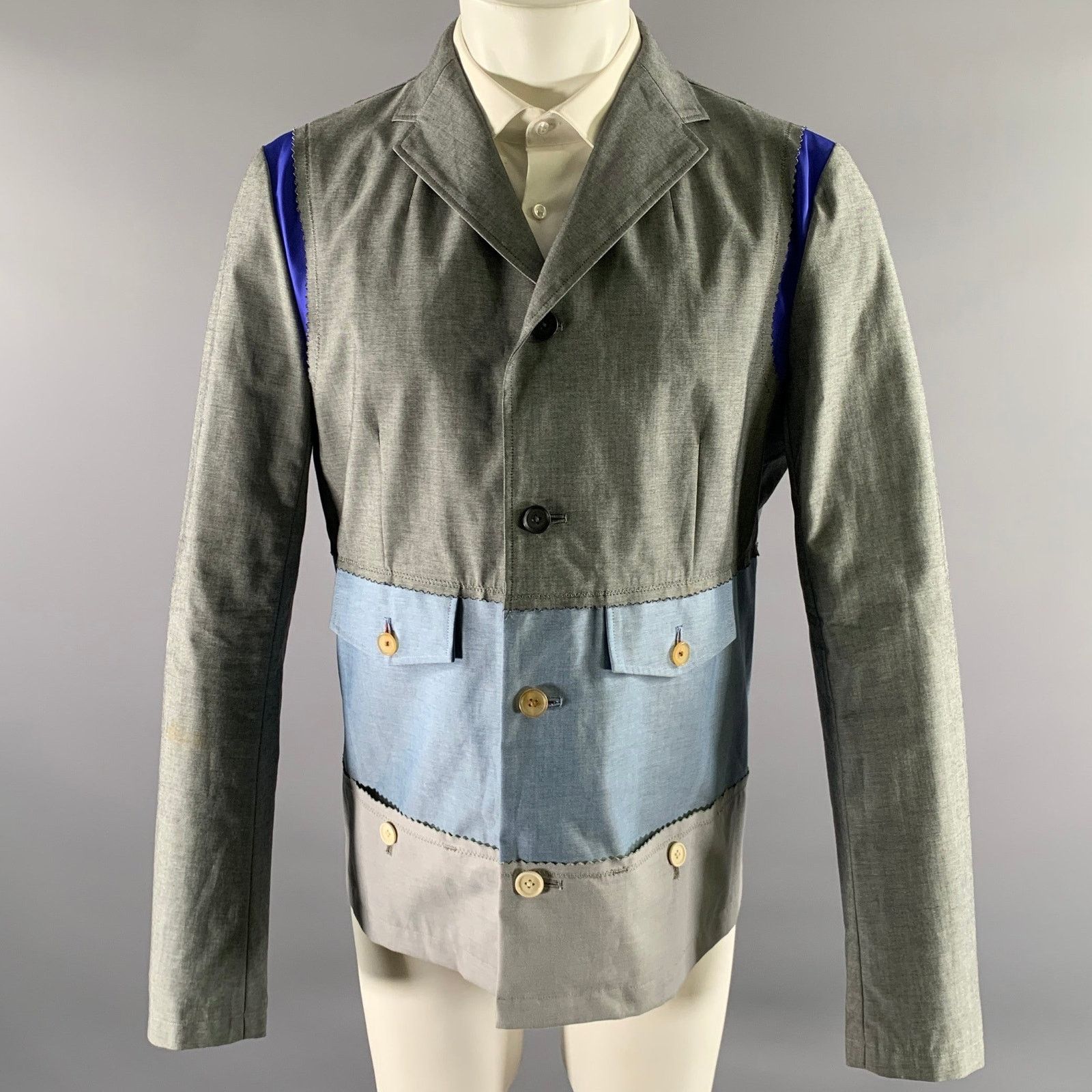 Kolor KOLOR 42 Grey Blue Color Block Cotton Nylon Sport Coat Size 42L - 2 Thumbnail