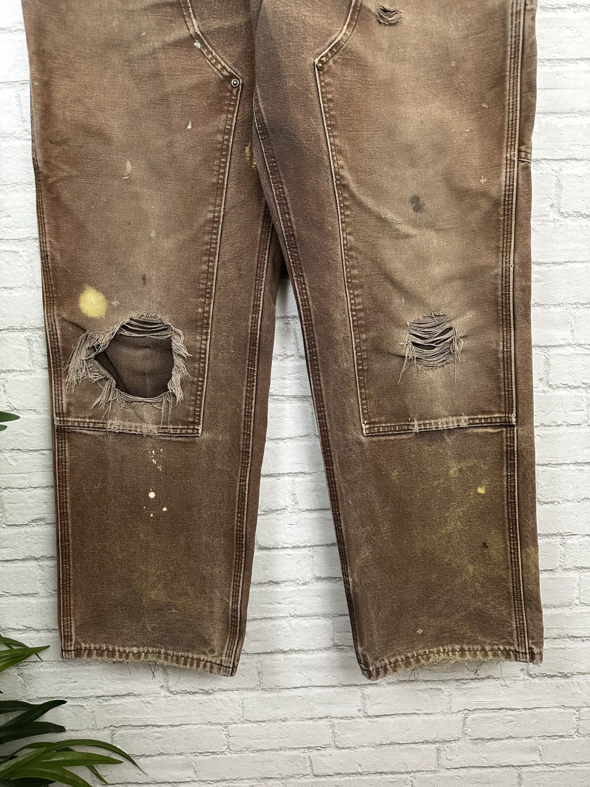 Carhartt (35x31) THRASHED & FADED BROWN Carhartt Double Knee Pants Size US 35 - 4 Thumbnail