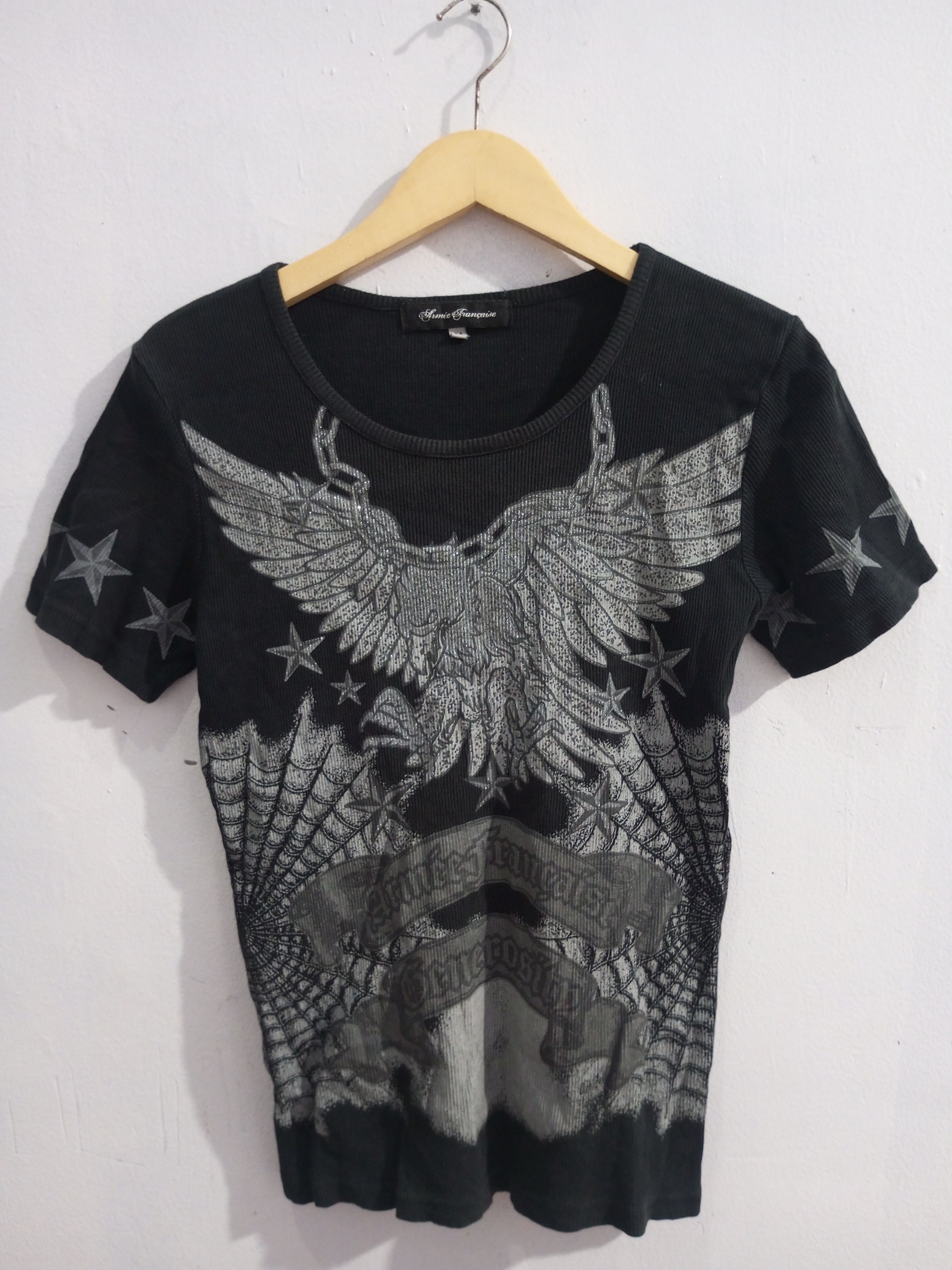 image of Vintage Y2K Armee Francaise T Shirt in Black, Men's (Size Medium)