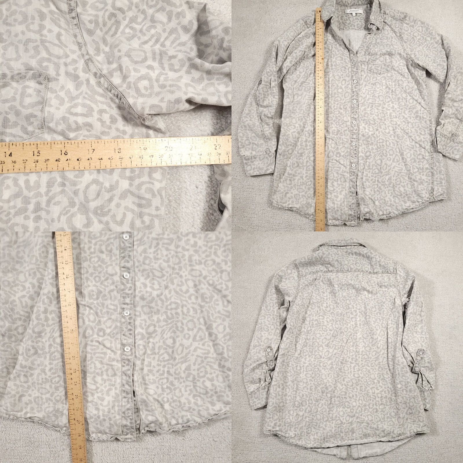 Vintage Foxcroft Leopard Print Tencel Shirt Button Up Women's 8 Gray Long Sleeve V-Neck Size M / US 6-8 / IT 42-44 - 8 Thumbnail
