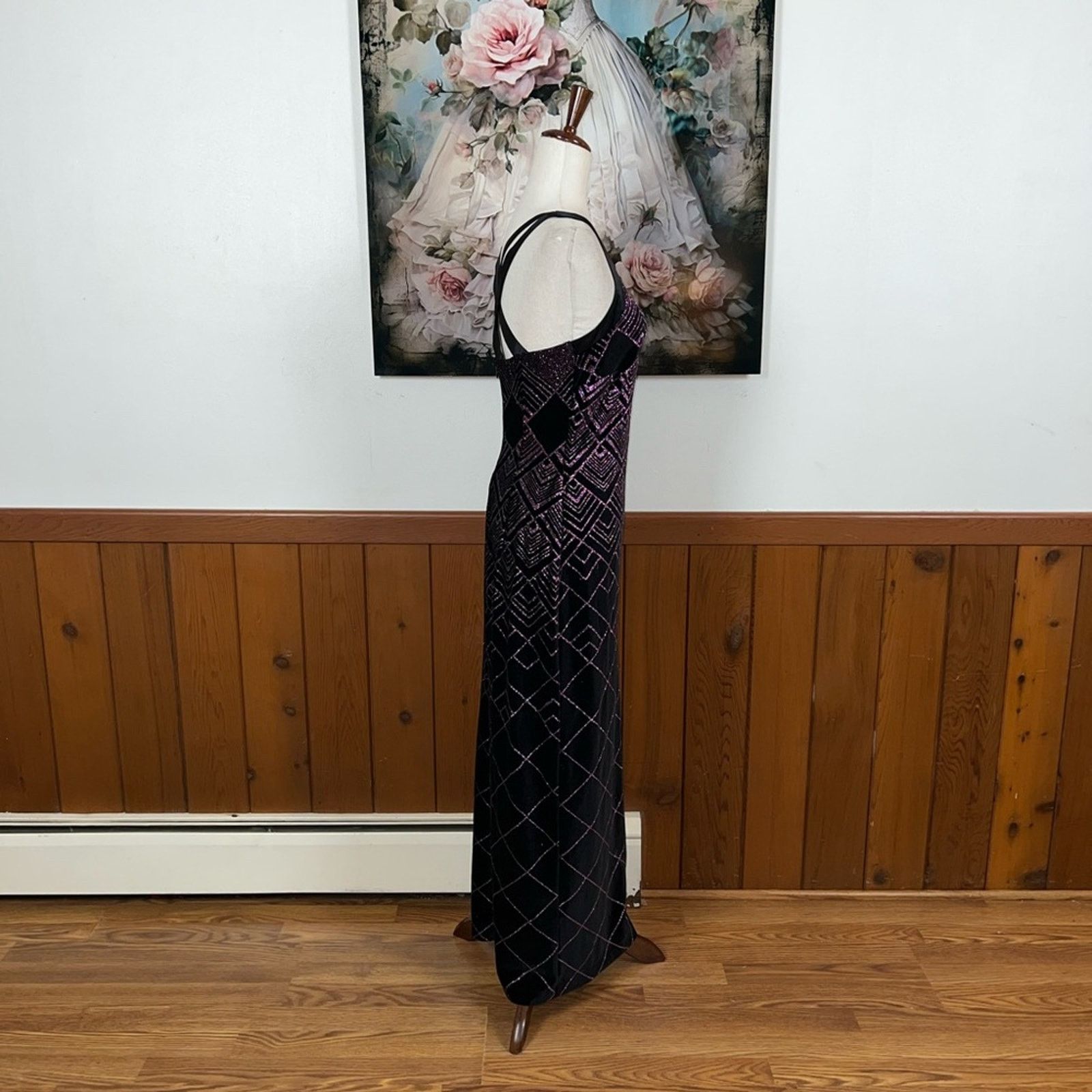 Other Beautiful Vintage 90s CDC Glitter Velvet Prom Gown! Size M / US 6-8 / IT 42-44 - 4 Thumbnail