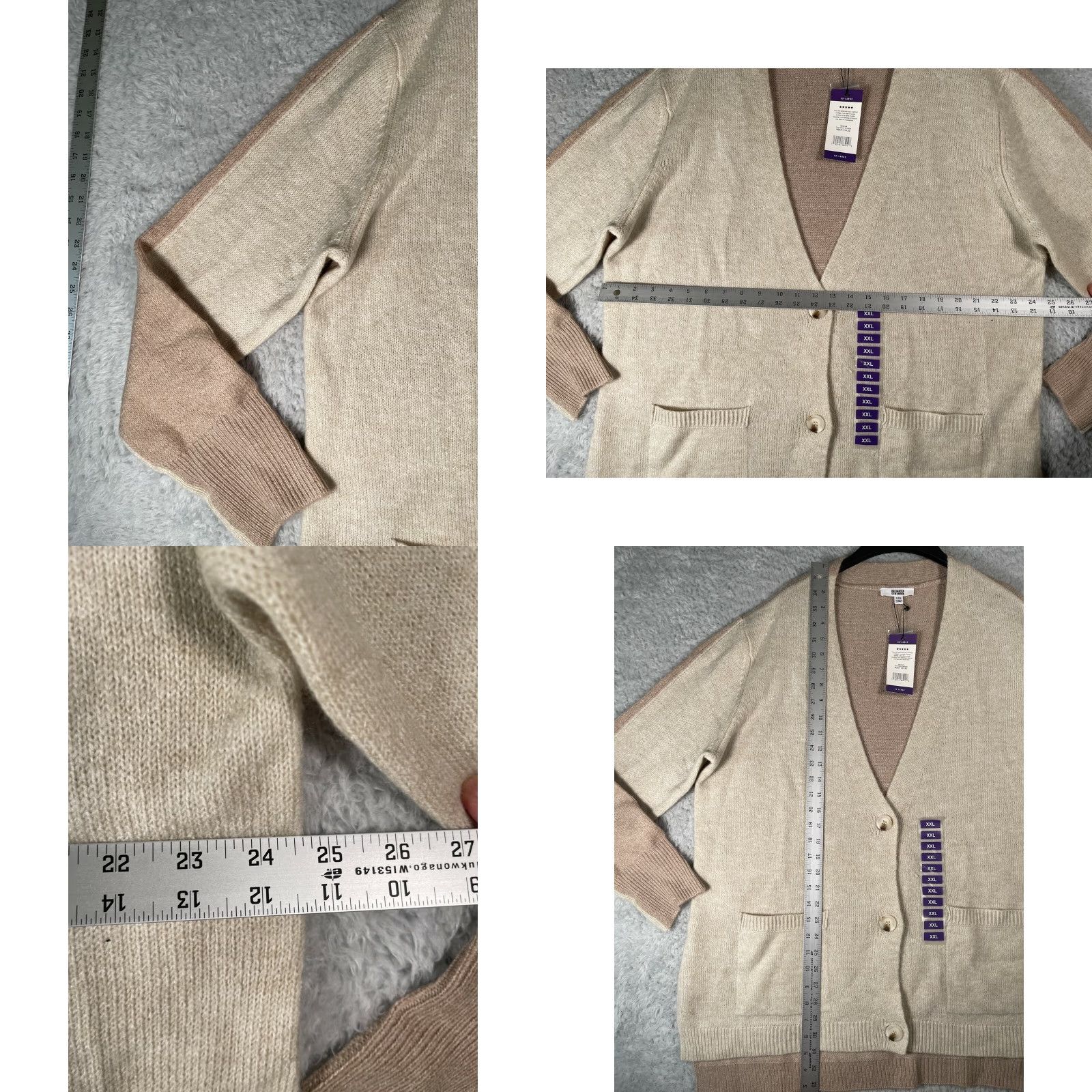 BB Dakota BB Dakota Cardigan Womens 2XL Sweater Light Camel Beige Colorblock Knit V-Neck Dolman Sleeve Size XXL / US 16-18 / IT 52-54 - 8 Thumbnail