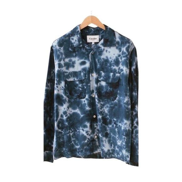 Corridor Corridor Mens Blue Tie Dye Collared Long Sleeve Button Up Sh Size US XL / EU 56 / 4 - 6 Thumbnail