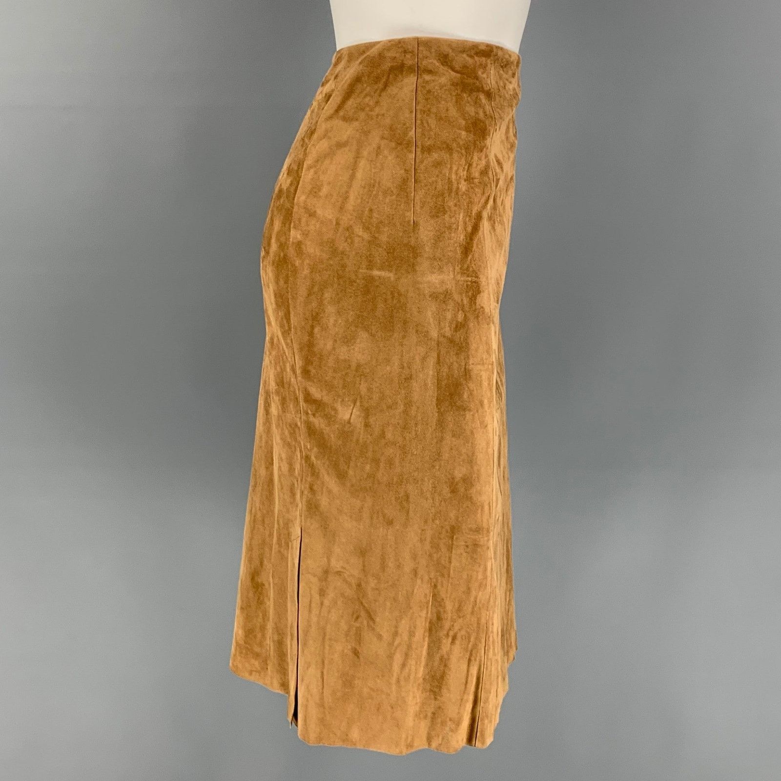 Ralph Lauren 6 Tan Suede Pencil Below Knee Skirt Size 28" / US 6 / IT 42 - 2 Thumbnail