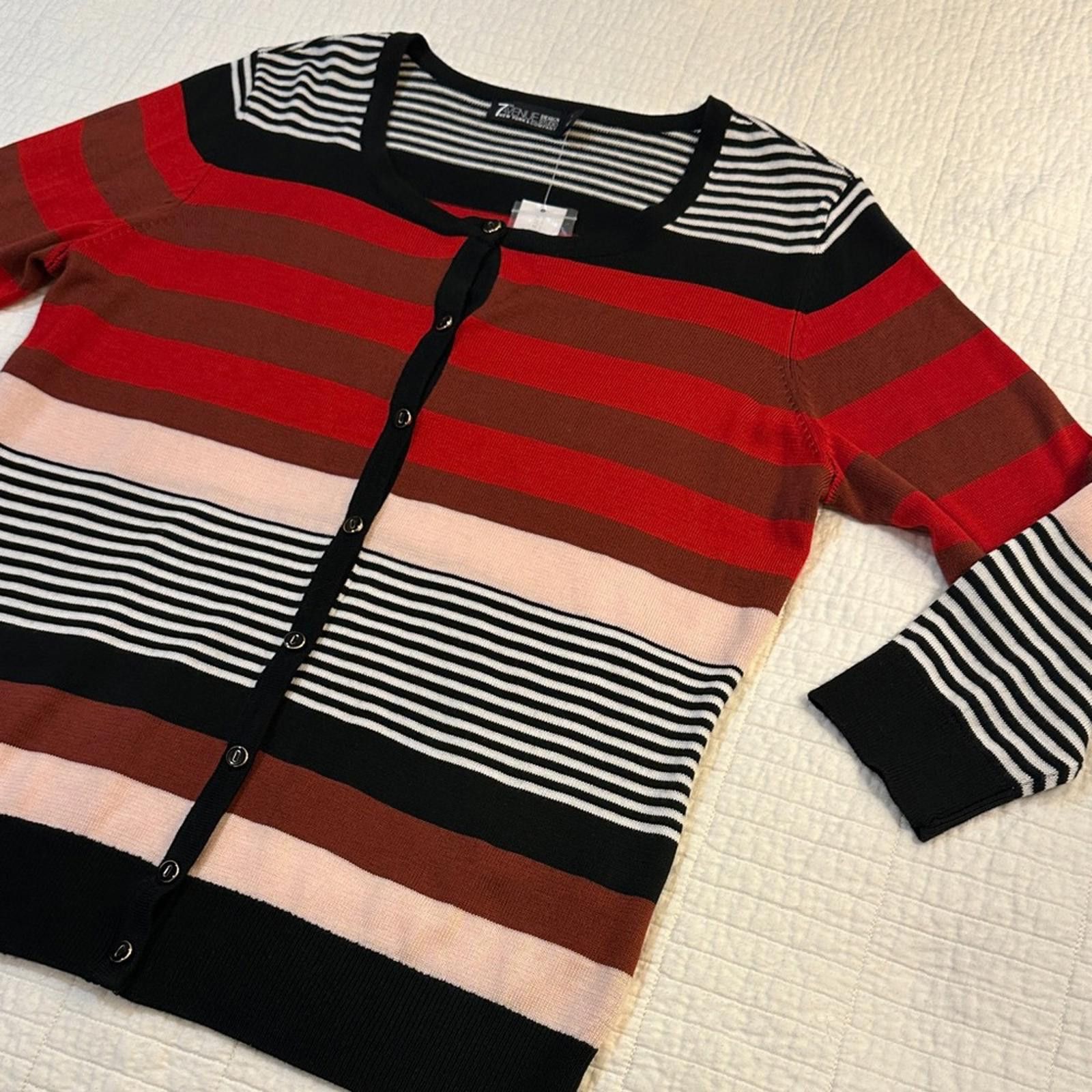 Other NY & Co Large Knit Cardigan Striped Cardigan Button NWT Size L / US 10 / IT 46 - 1 Thumbnail