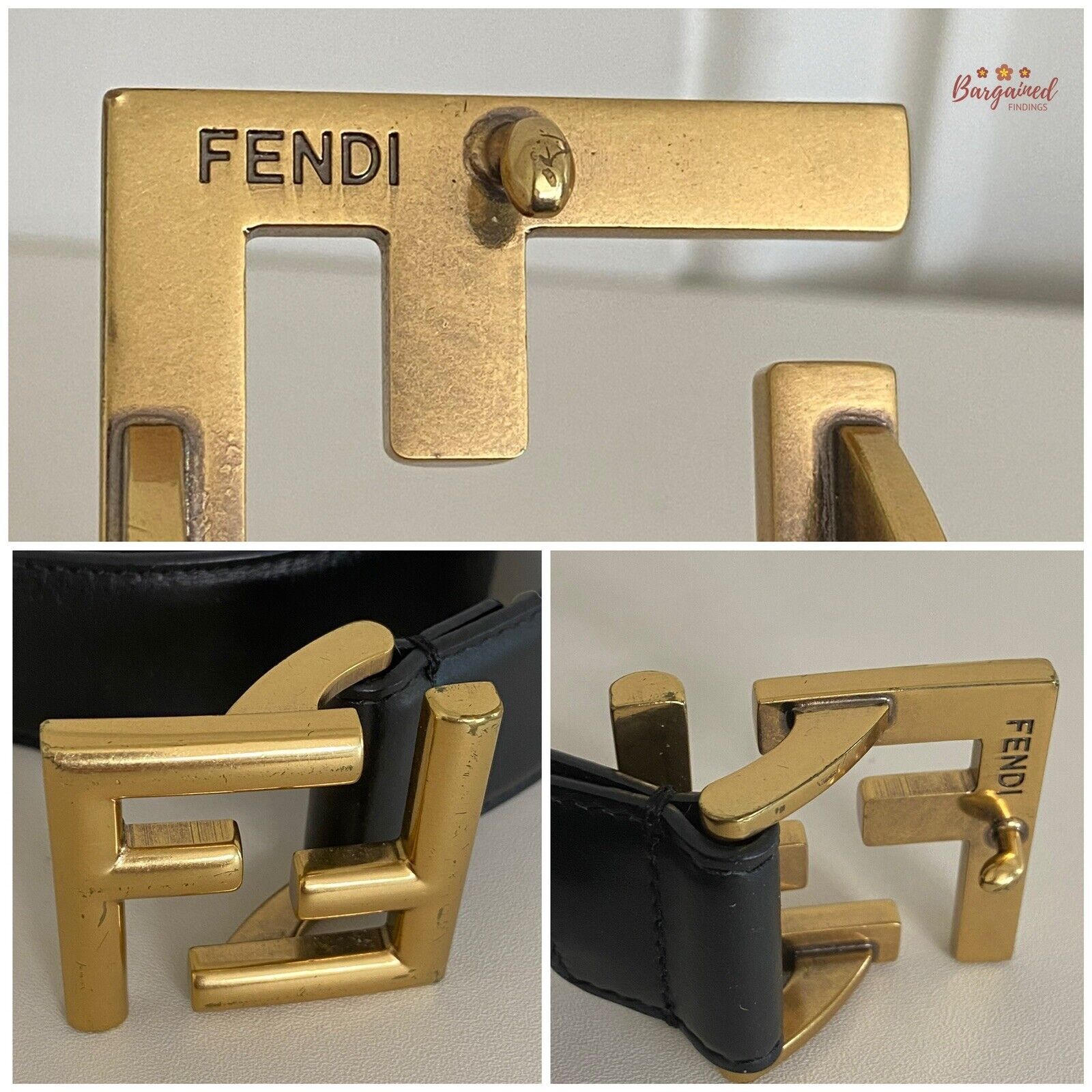 Fendi Fendi Black Calfskin Leather Gold FF Buckle Belt Size 30 - 9 Thumbnail