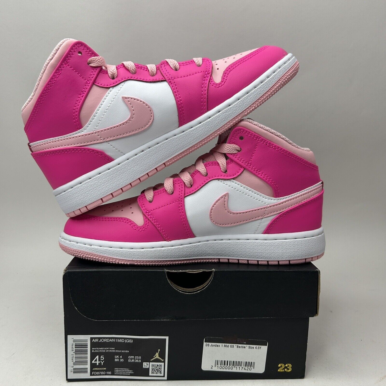 Nike Nike Air Jordan 1 Mid GS “Fierce Pink/Barbie” 2023 Size US 6 / IT 36 - 3 Thumbnail
