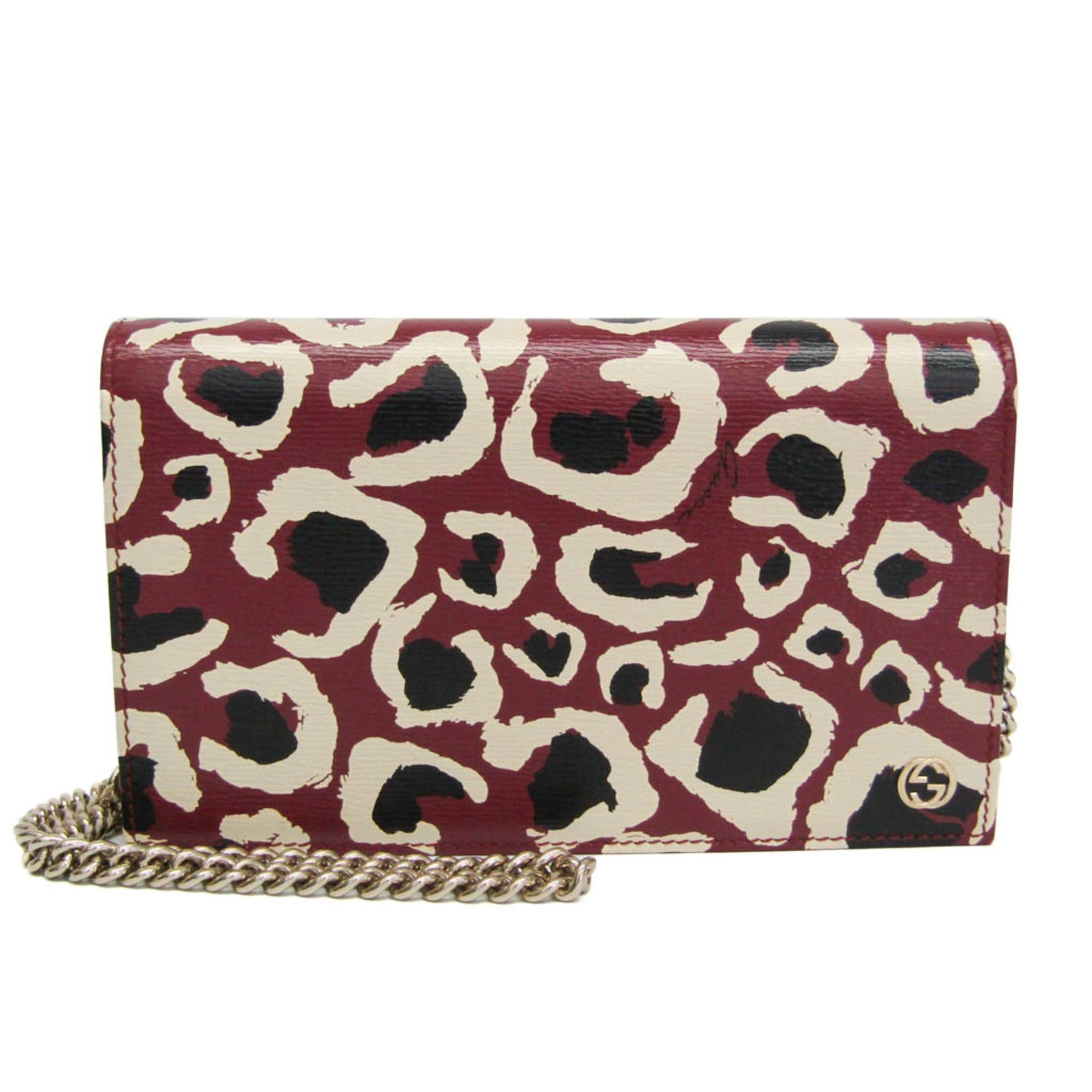 Gucci Gucci 354697 Women's Leather Chain/Shoulder Wallet Black,Bordeaux,Cream Size ONE SIZE - 1 Thumbnail