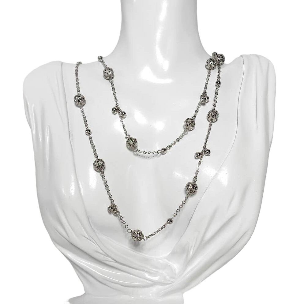 Designer Cookie Lee Signed Art Deco Silver Ball Bead Flapper Necklace Size ONE SIZE - 1 Thumbnail