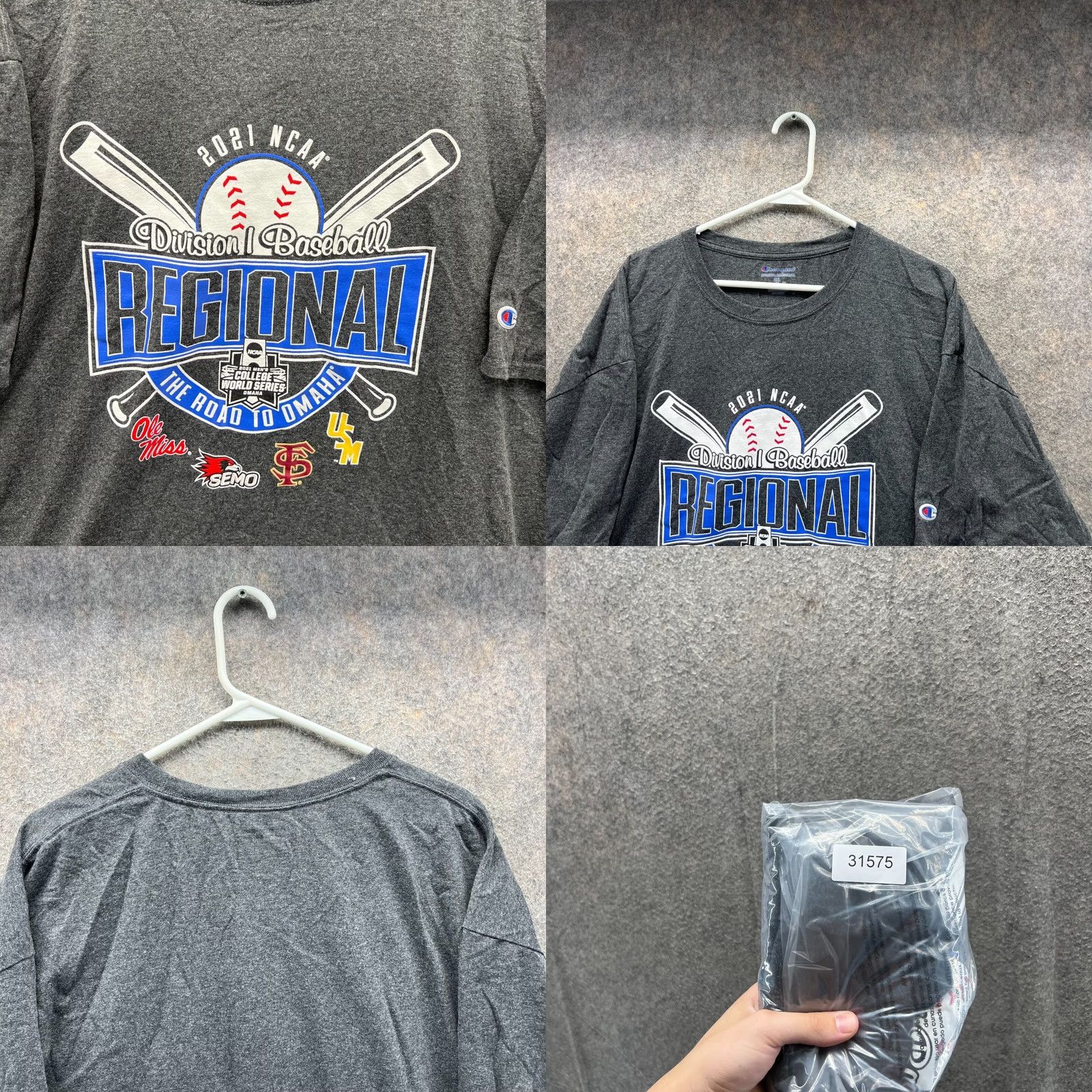 Champion VINTAGE Champion Shirt Mens 2XL Gray Graphic Ole Miss LSU 2021 NCAA Regional Baseball Size US XXL / EU 58 / 5 - 8 Thumbnail