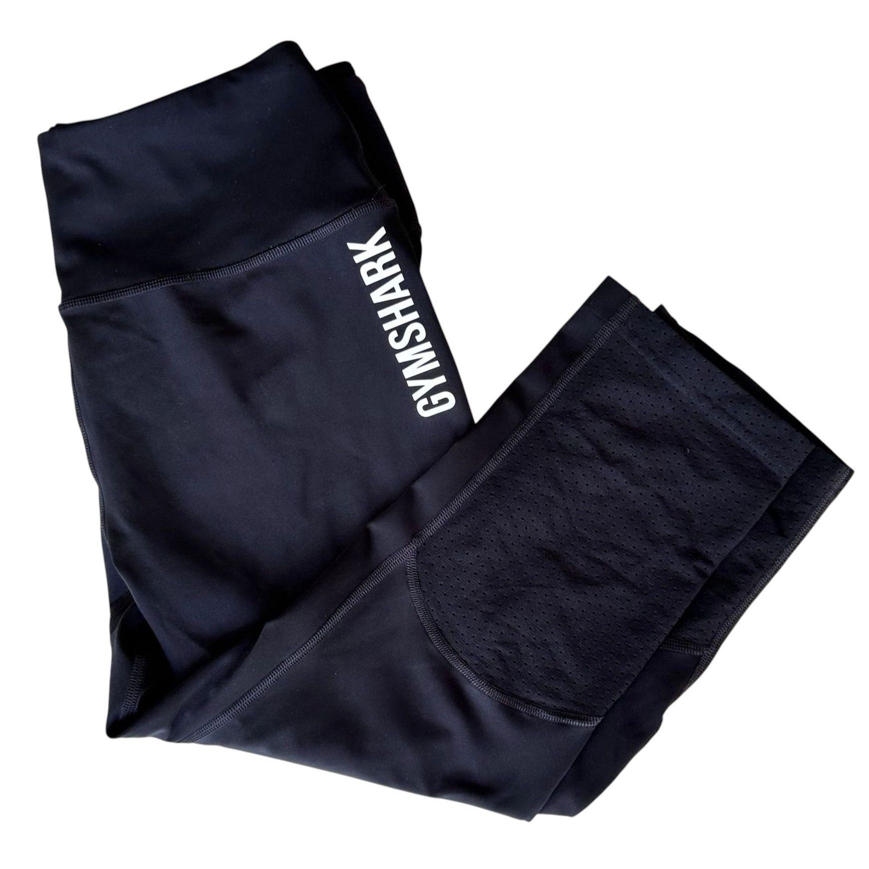 Gymshark × Vintage Gymshark Perforated Cropped Leggings Medium Black White Logo Size 27" / US 4 / IT 40 - 1 Thumbnail