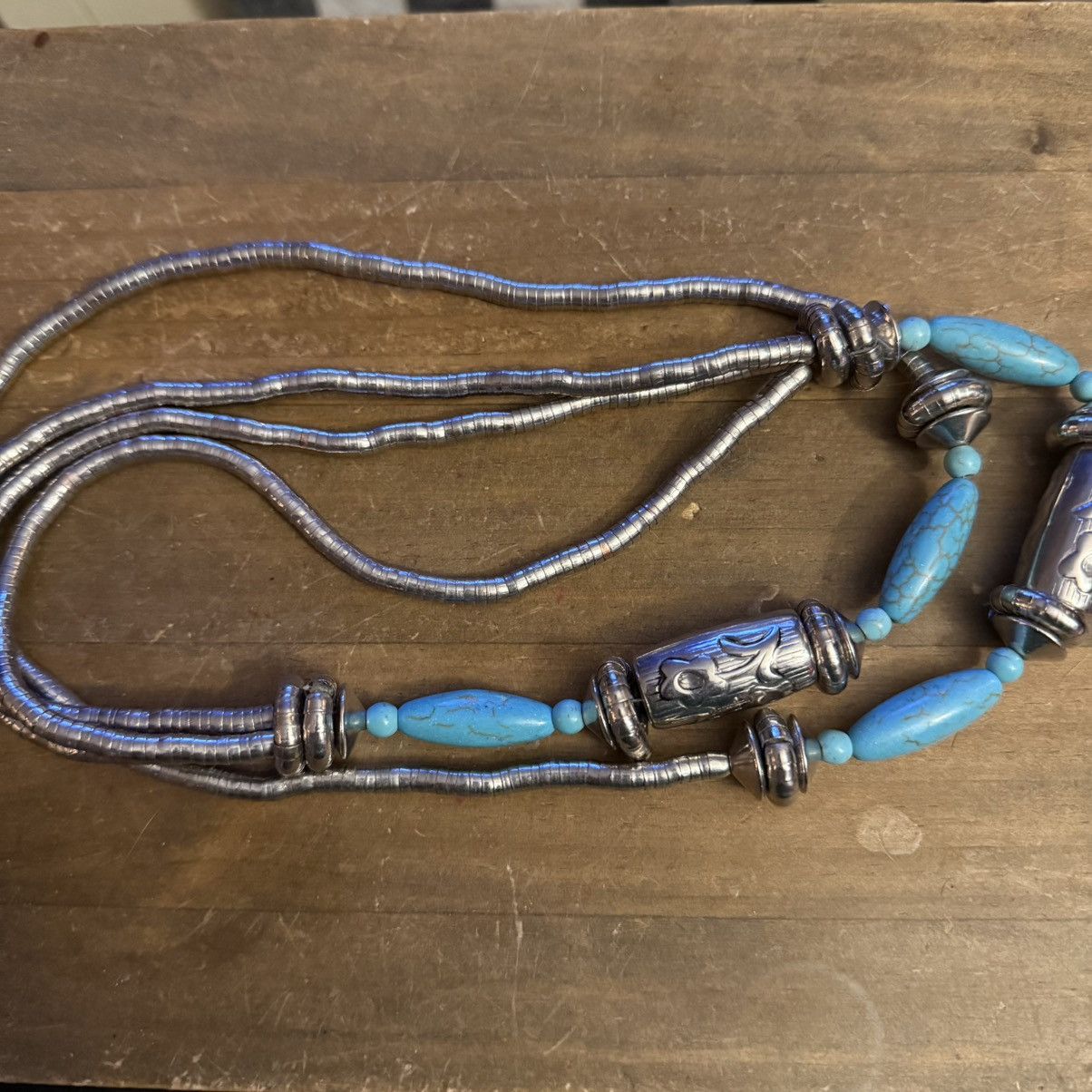 Other Long silver bead and turquoise bead necklace Size ONE SIZE - 2 Thumbnail