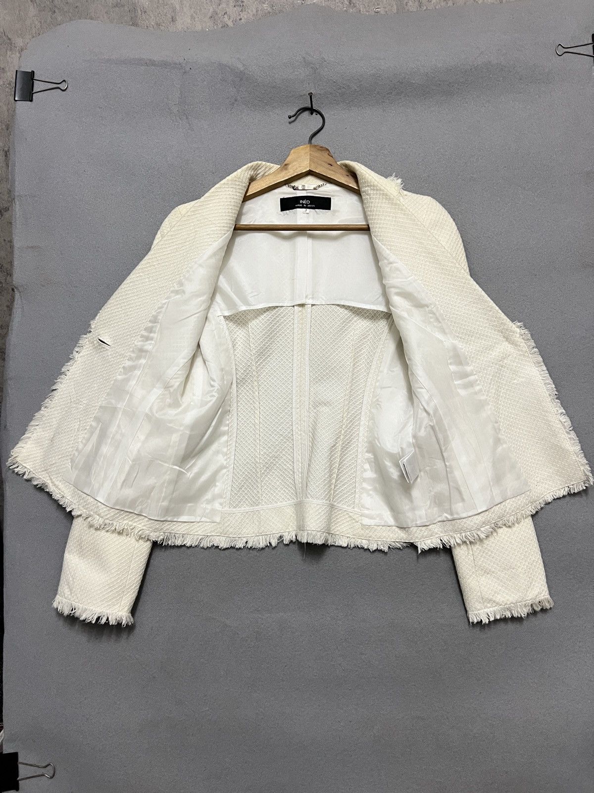 Japanese Brand 543. INED Inspired Cream Frayed Blazer by Yohji Yamamoto Size ONE SIZE - 7 Thumbnail