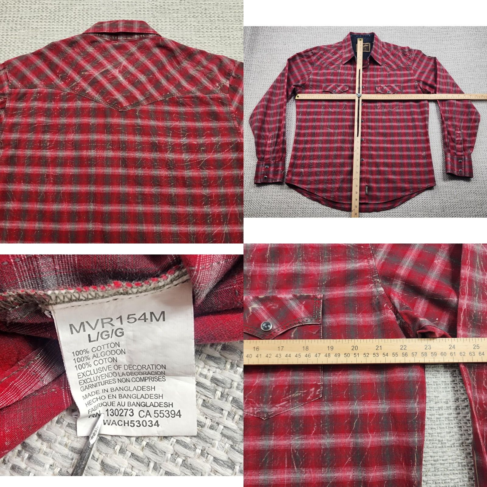 Wrangler VINTAGE Wrangler Retro Shirt Mens Large Red Plaid Western MVR154M Pearl Snap Long Sleeve Size US L / EU 52-54 / 3 - 8 Thumbnail