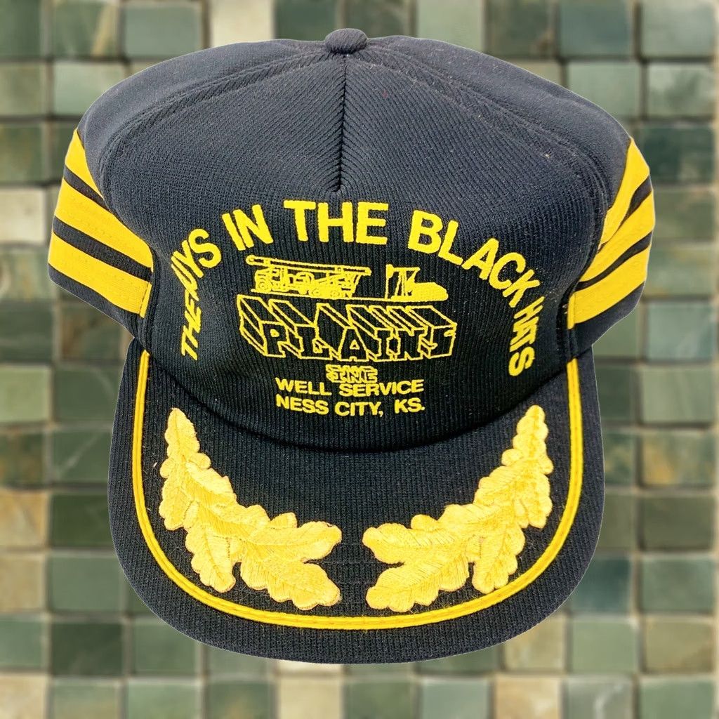 Vintage VINTAGE Plains Well Service Kansas Black Yellow Snapback Hat Cap 1980s Three Stripe Size ONE SIZE - 1 Thumbnail