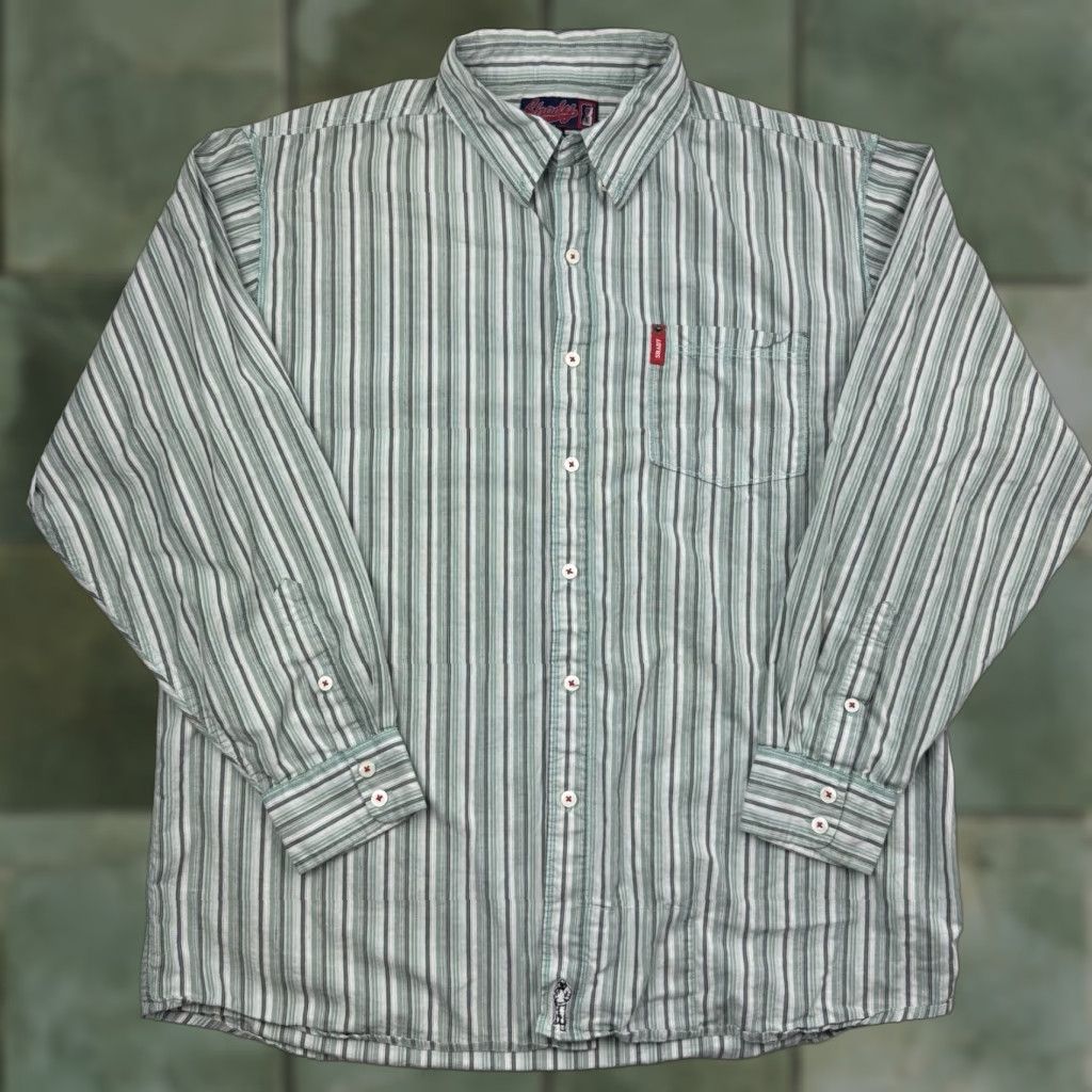Vintage VINTAGE Shady Ltd Button-Up Shirt Mens 2XL Green Striped Punk Hip Hop 90s Y2K Shady Ltd Button-Up Shirt 2XL Mens Green Shady Ltd Vintage Sweatshirt? Size US XXL / EU 58 / 5 - 1 Thumbnail