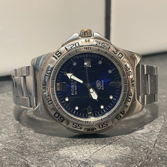 Fossil Y2K Mens Fossil Blue Watch New Battery Grailed