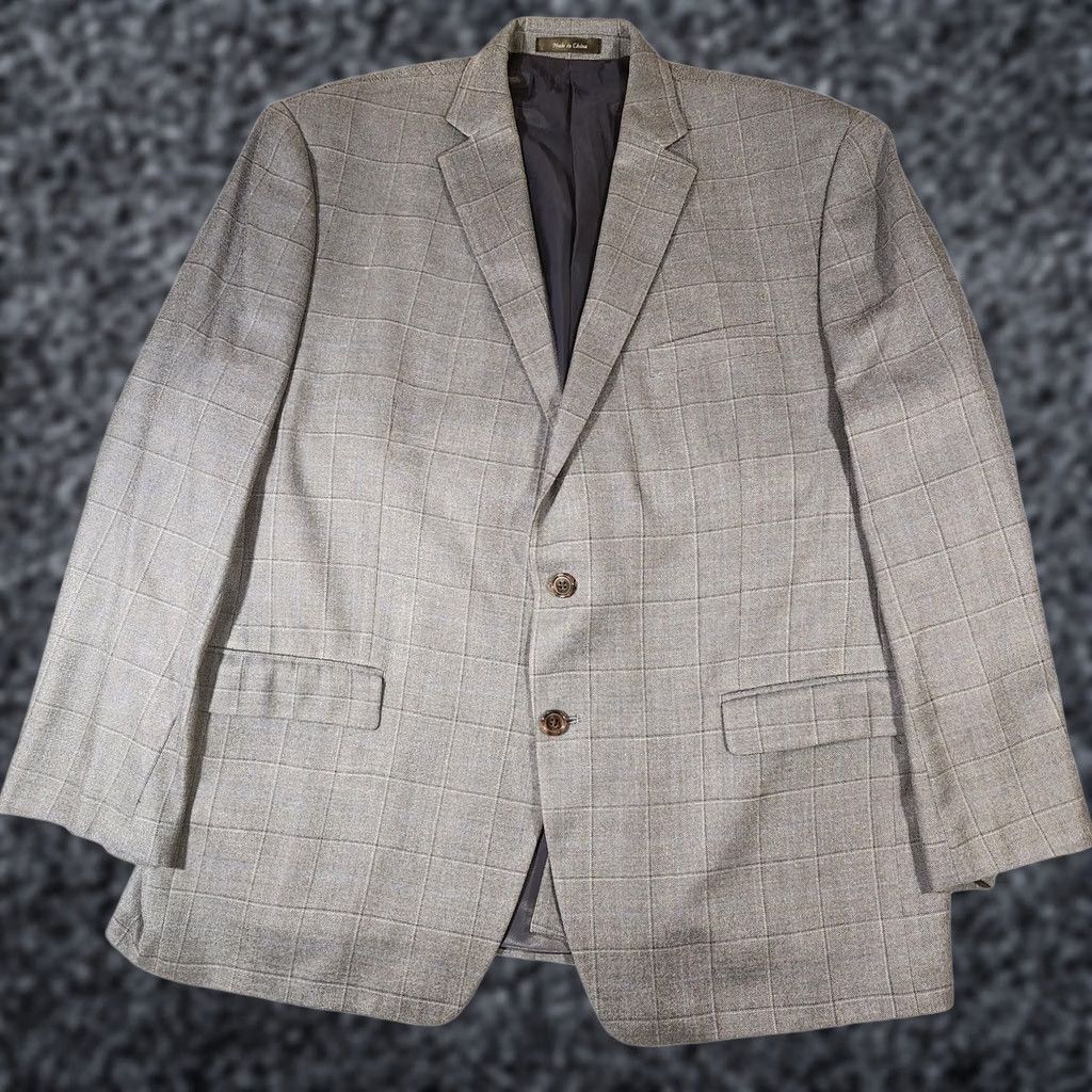 Ralph Lauren VINTAGE Lauren Ralph Lauren Blazer Mens 48R Gray Silk Wool Windowpane Two Button Jacket Size 48R - 1 Thumbnail