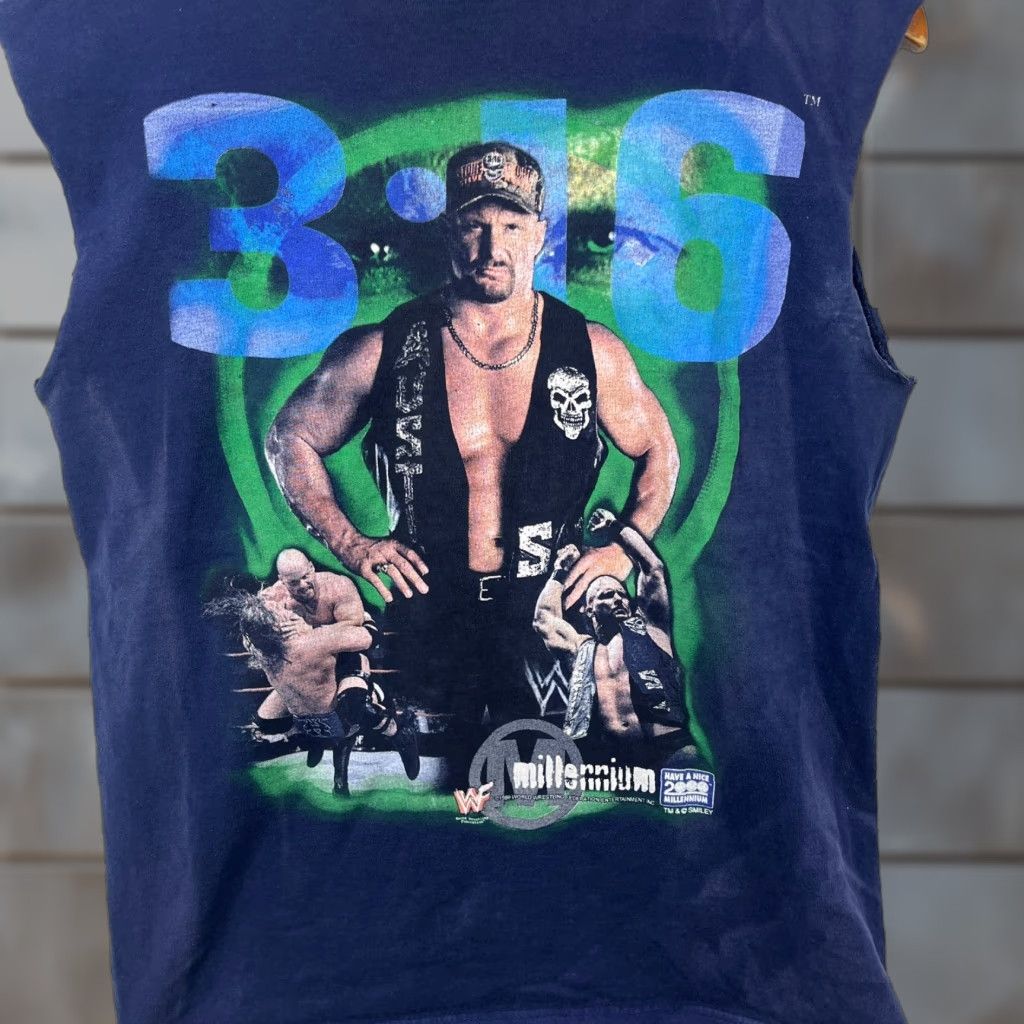 Vintage VINTAGE WWE Stone Cold Steve Austin 3:16 Muscle Tee M Shirt Men Blue 2000s Decade 90s 00s WWF Embroidered Edges Short Sleeve Crew Neck Size US M / EU 48-50 / 2 - 1 Thumbnail