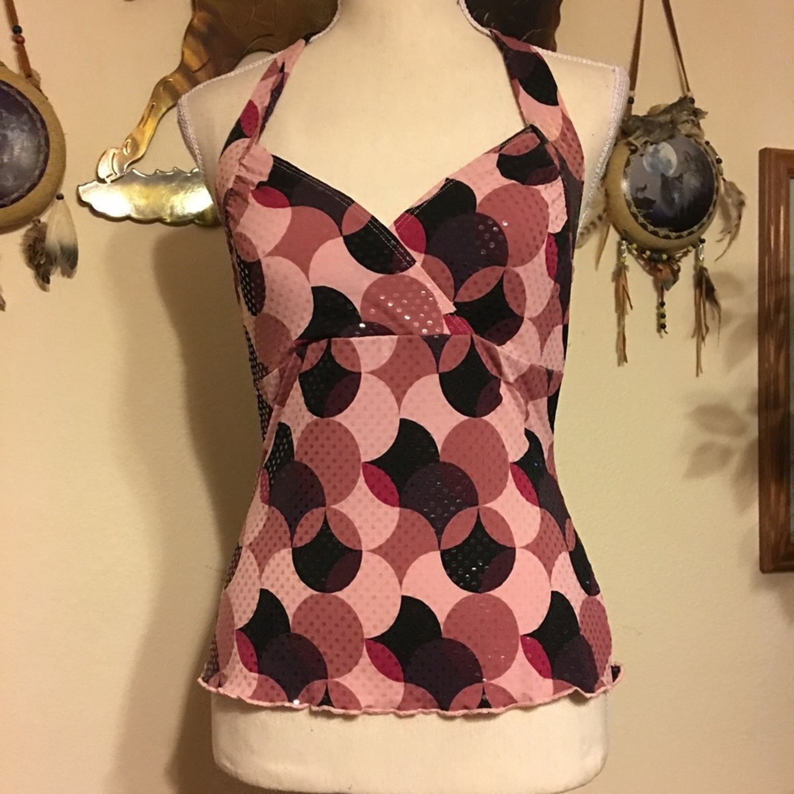 Venus retro pattern full sequin halter top