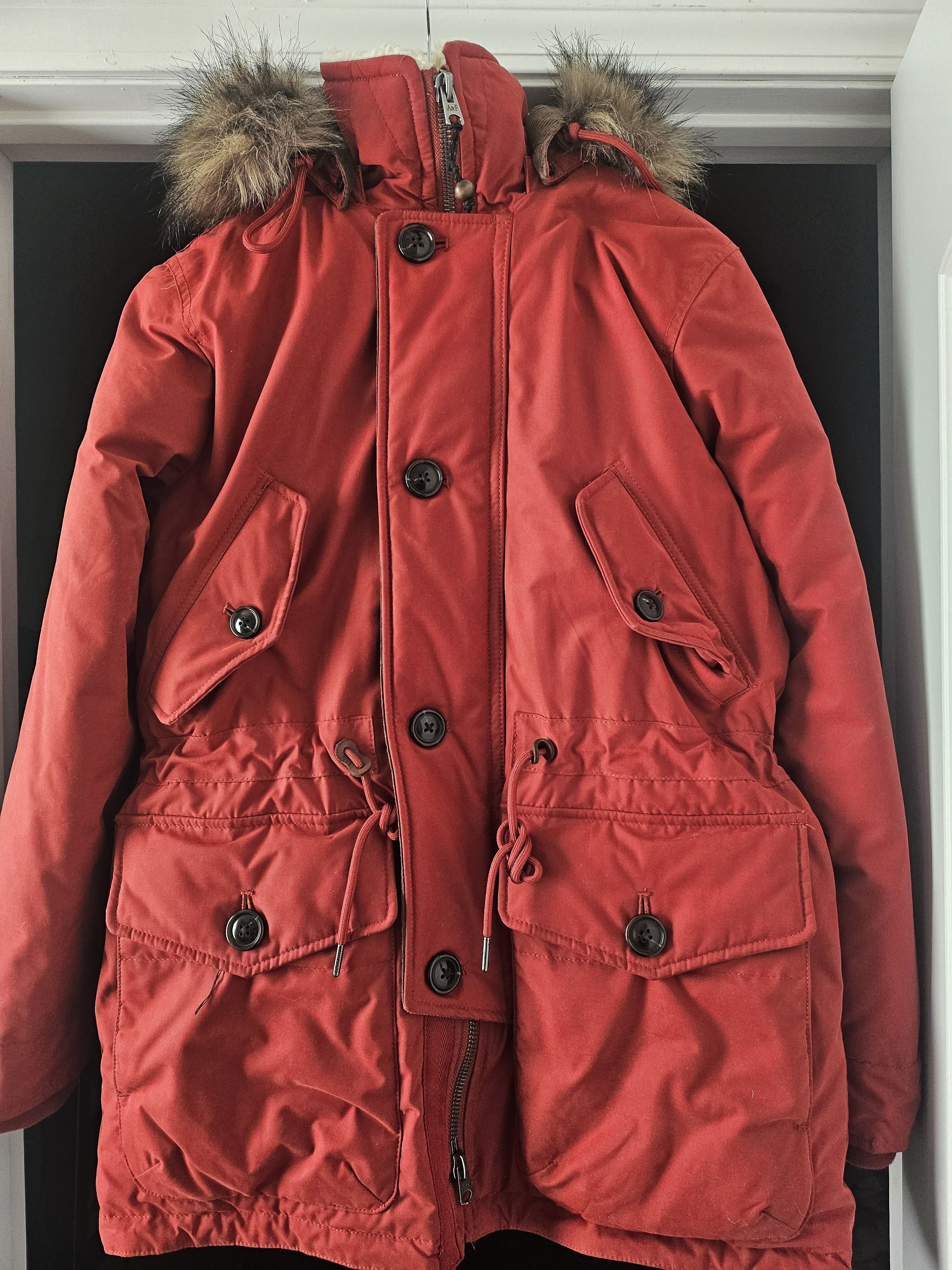 image of Abercrombie Fitch Ultra Parka Down Jacket in Red, Men's (Size Small)