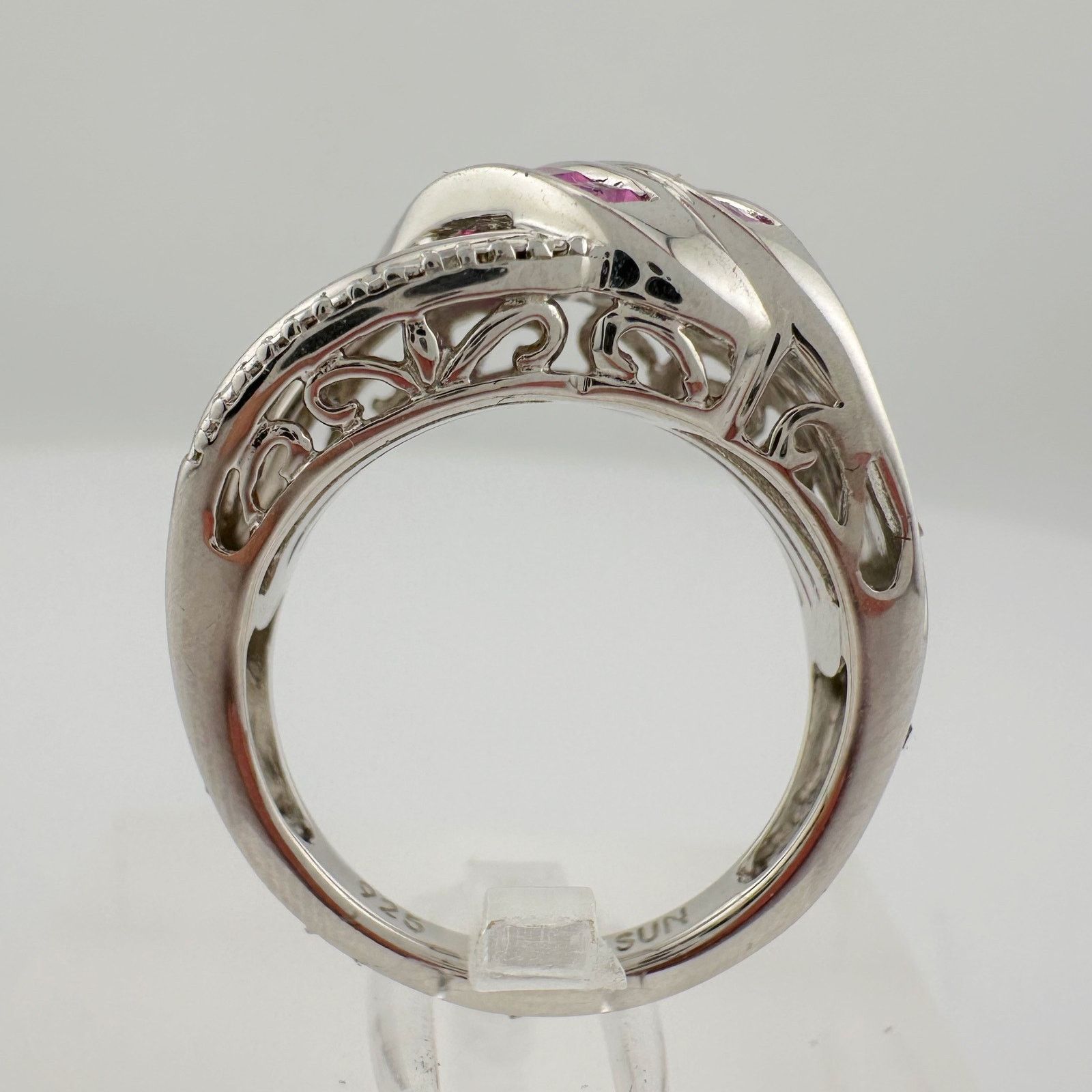 Other Detailed Lab Created Pink Sapphire and Sterling Ring Size 7 Size ONE SIZE - 4 Thumbnail