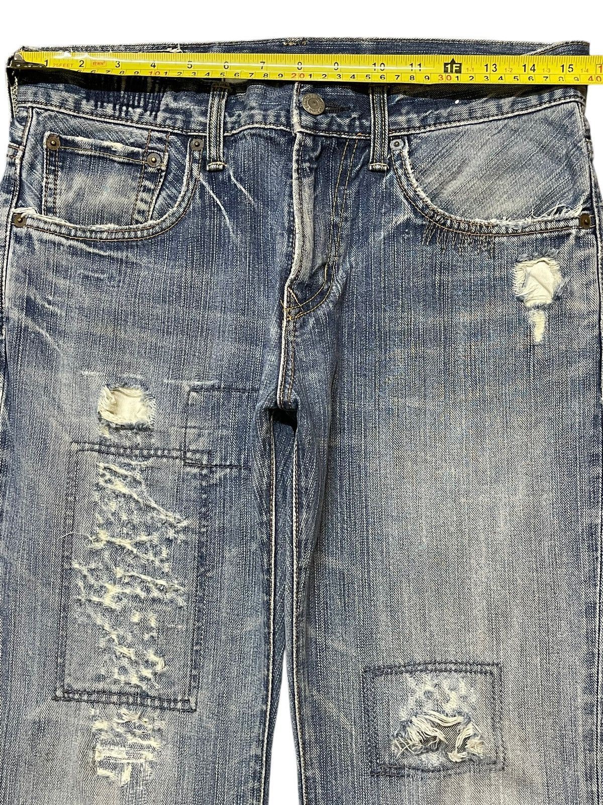 Edwin Vintage Edwin XV Faded Wash Distressed Wide Leg Flare Jeans Size US 30 / EU 46 - 11 Thumbnail