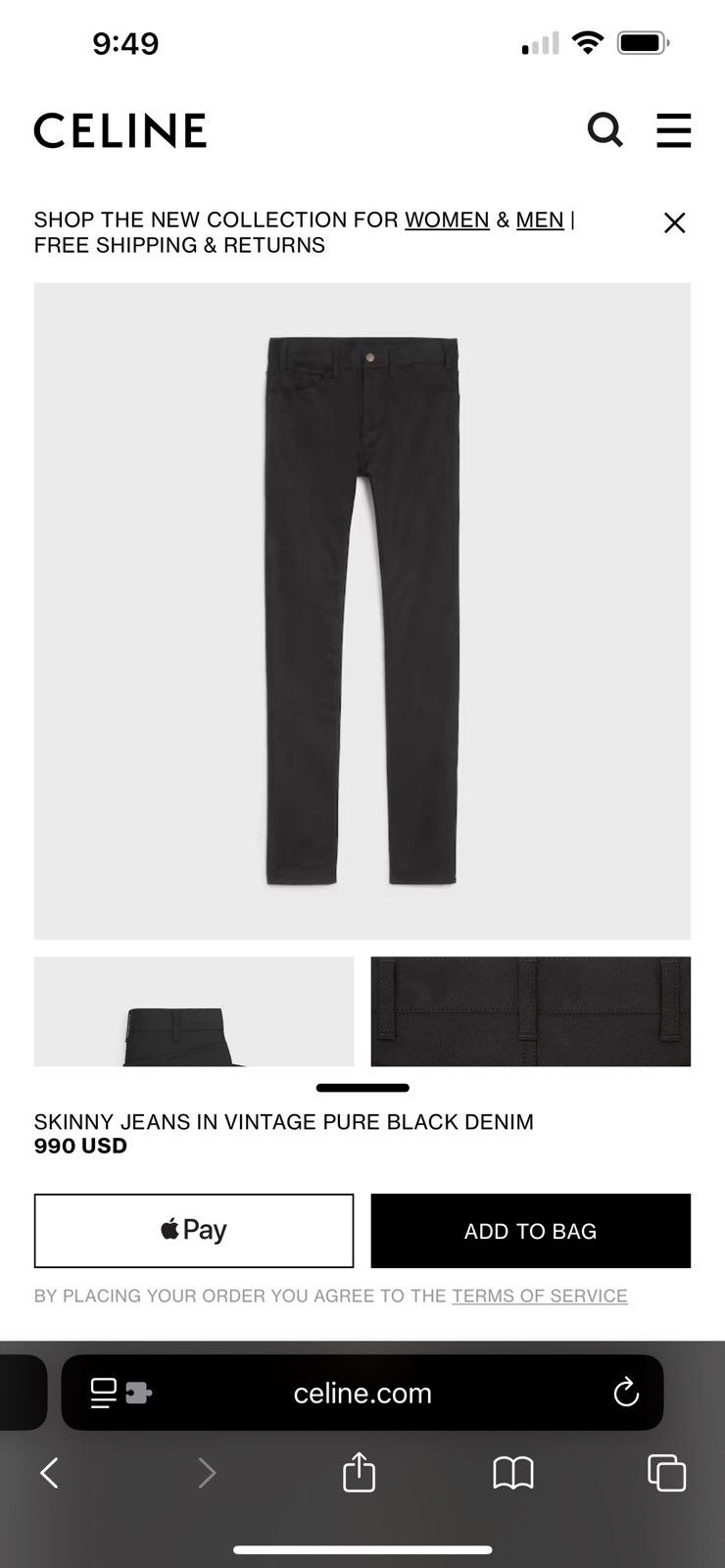 Celine CELINE M_SK_003 SKINNY JEANS PURE BLACK DENIM HEDI SLIMANE Size US 31 - 6 Thumbnail