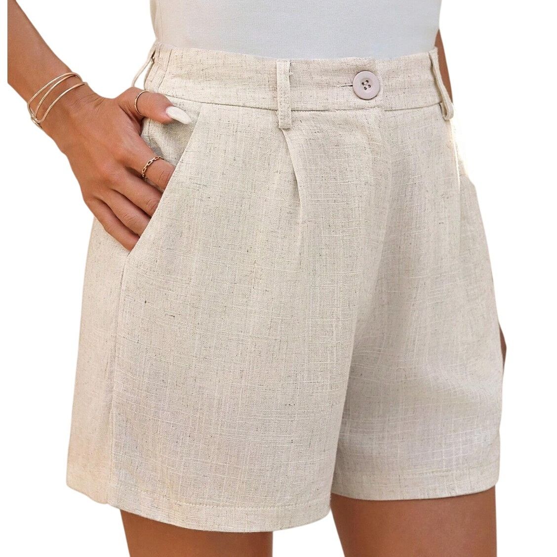 Shein Linen Plain Casual Elegant Shorts in Beige, Size M Size 30" / US 8 / IT 44 - 1 Thumbnail
