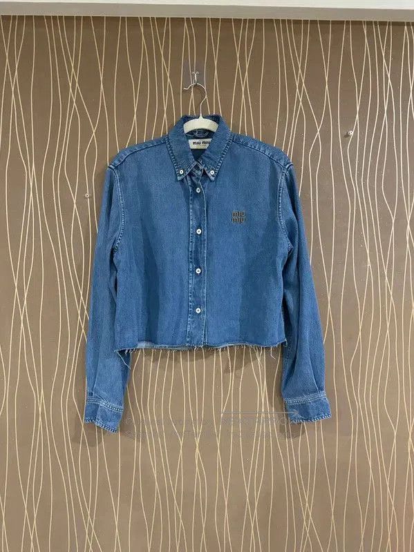 Miu Miu Miu Miu Blue Denim Cropped Shirt for Women . Size S / US 4 / IT 40 - 1 Thumbnail