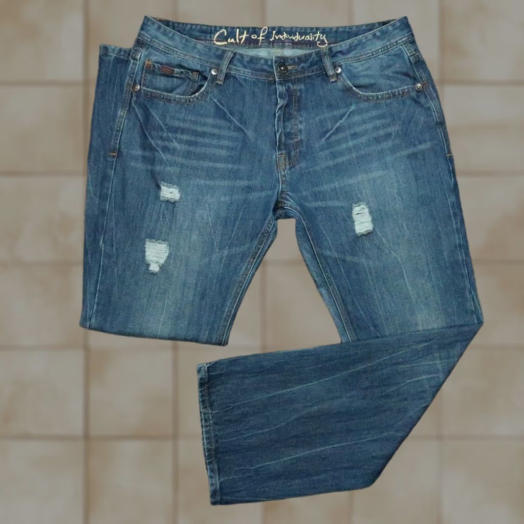 Cult Of Individuality Cult Of Individuality Jeans Mens 38x34 Blue Hagen Straight Leg Distressed Size US 38 / EU 54 - 1 Thumbnail