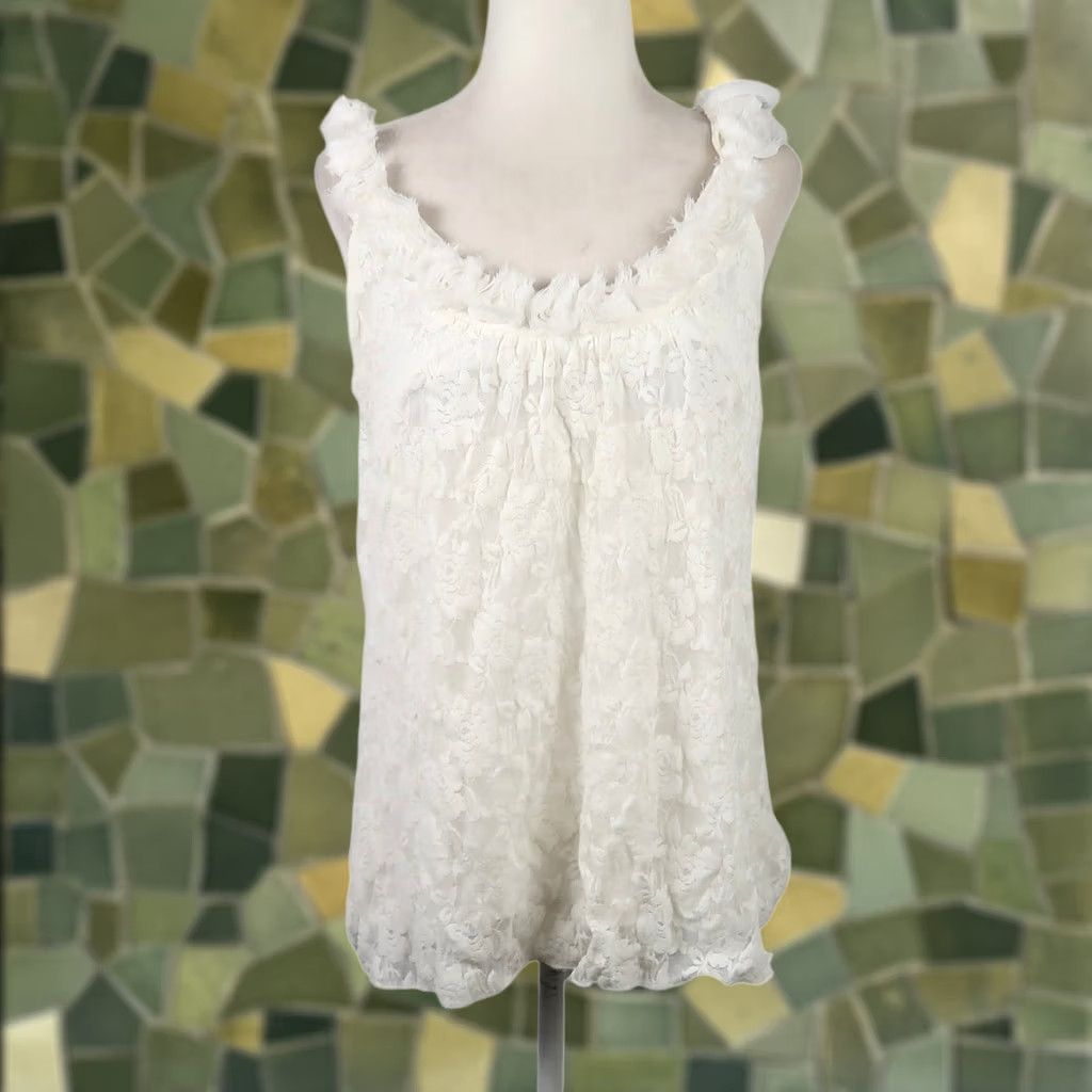 Vintage VINTAGE CDW Tank Womens Lace Floral Sleeveless Rosette Necklace FlowY Cream White 90s M Womens Size M / US 6-8 / IT 42-44 - 1 Thumbnail