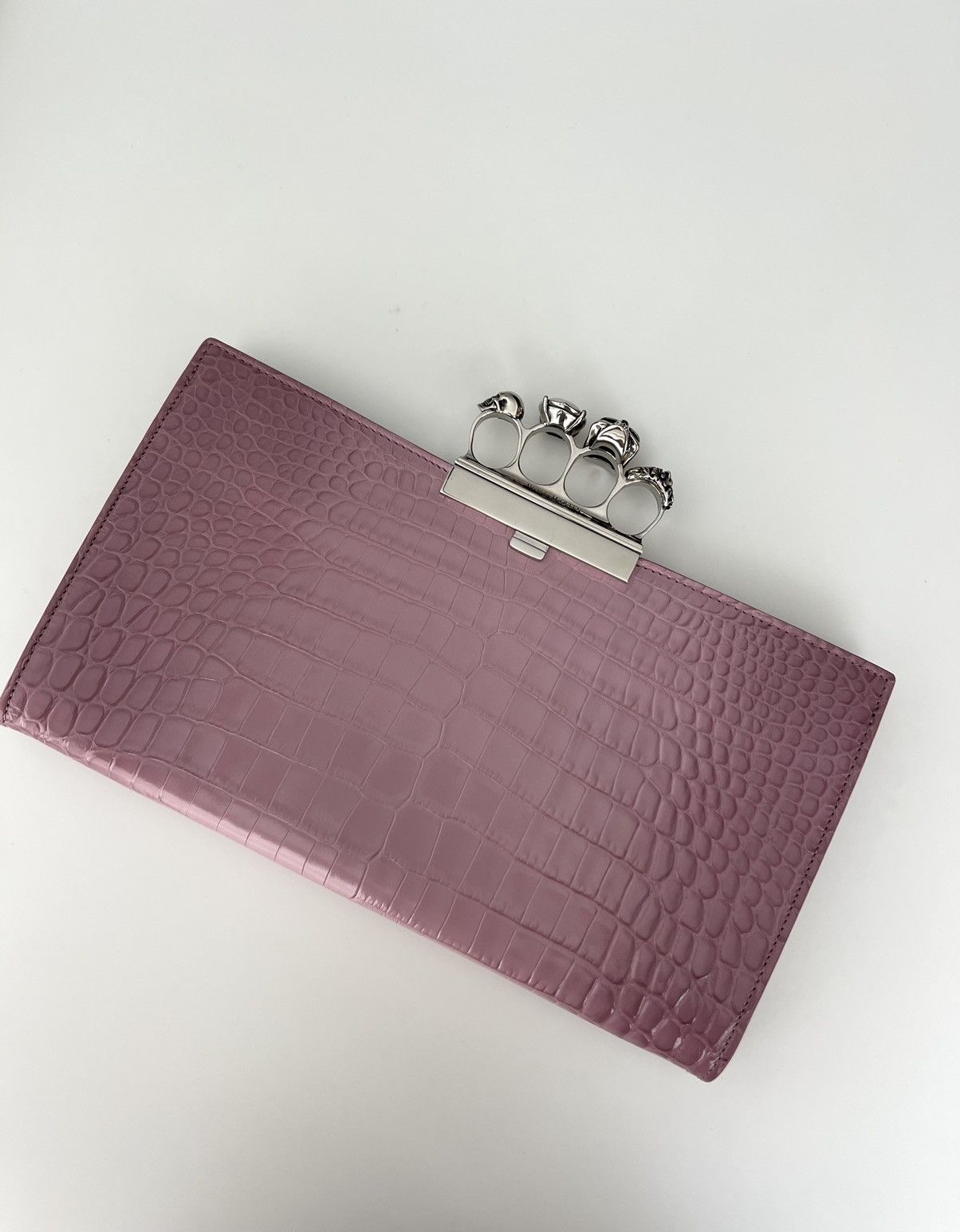 Alexander McQueen 🔥$2K VALUE🔥Croc Pink Four-ring Skull Flat Clutch Size ONE SIZE - 1 Thumbnail