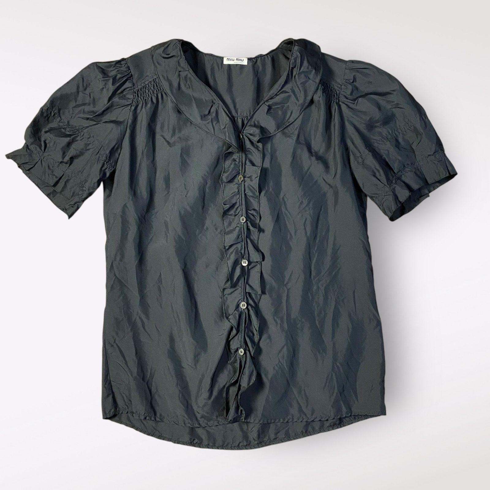 Miu Miu Miu Miu Vintage Y2K Black Silk Puff Sleeve Top Size EU 42 Size M / US 6-8 / IT 42-44 - 1 Thumbnail