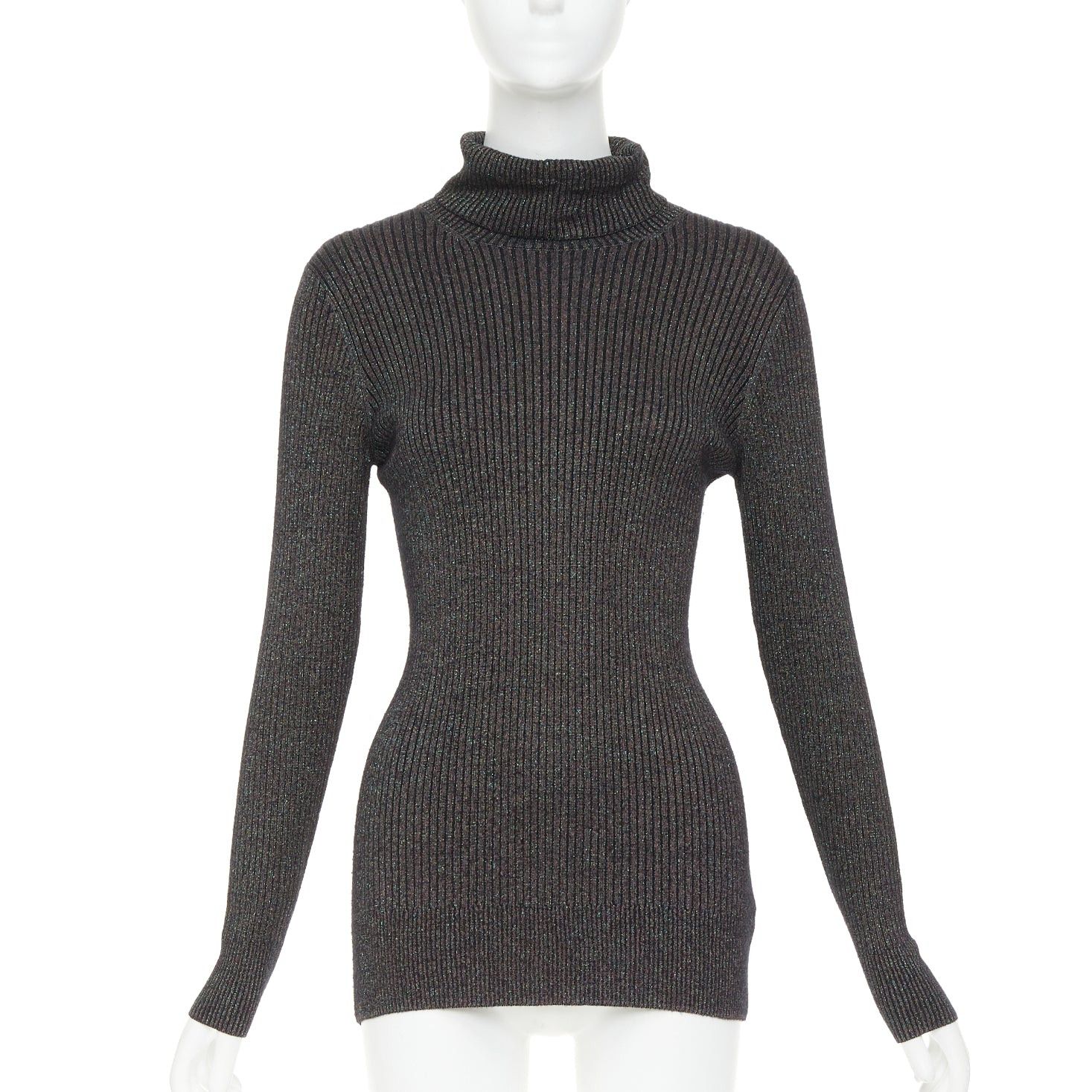 Dries Van Noten DRIES VAN NOTEN metallic green lurex viscose blend ribbed turtleneck sweater M Size M / US 6-8 / IT 42-44 - 1 Thumbnail