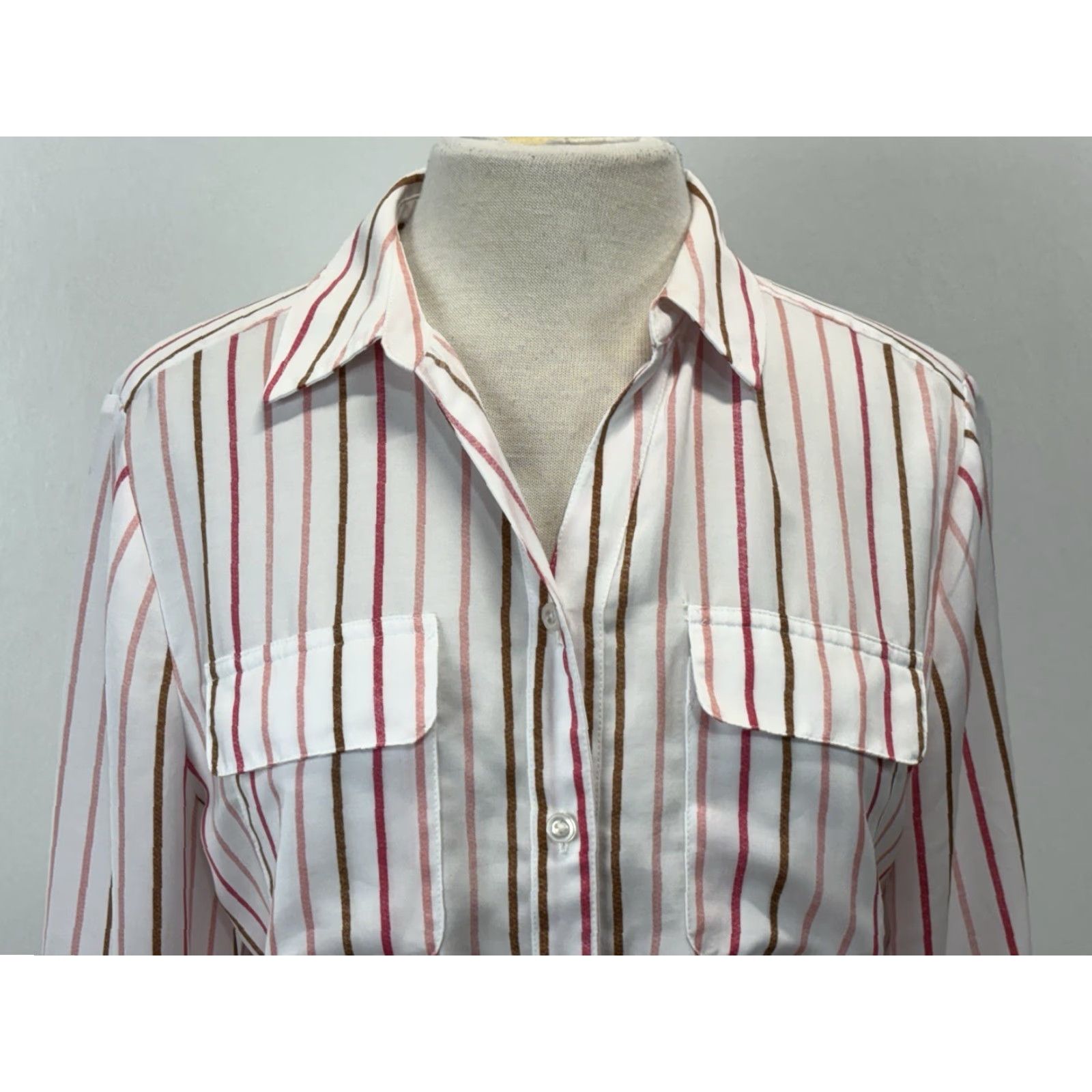 Vintage Chicos Striped Button Up Shirt Sz 1 US Medium White Pink 2 Pocket Lightweight Size M / US 6-8 / IT 42-44 - 5 Thumbnail