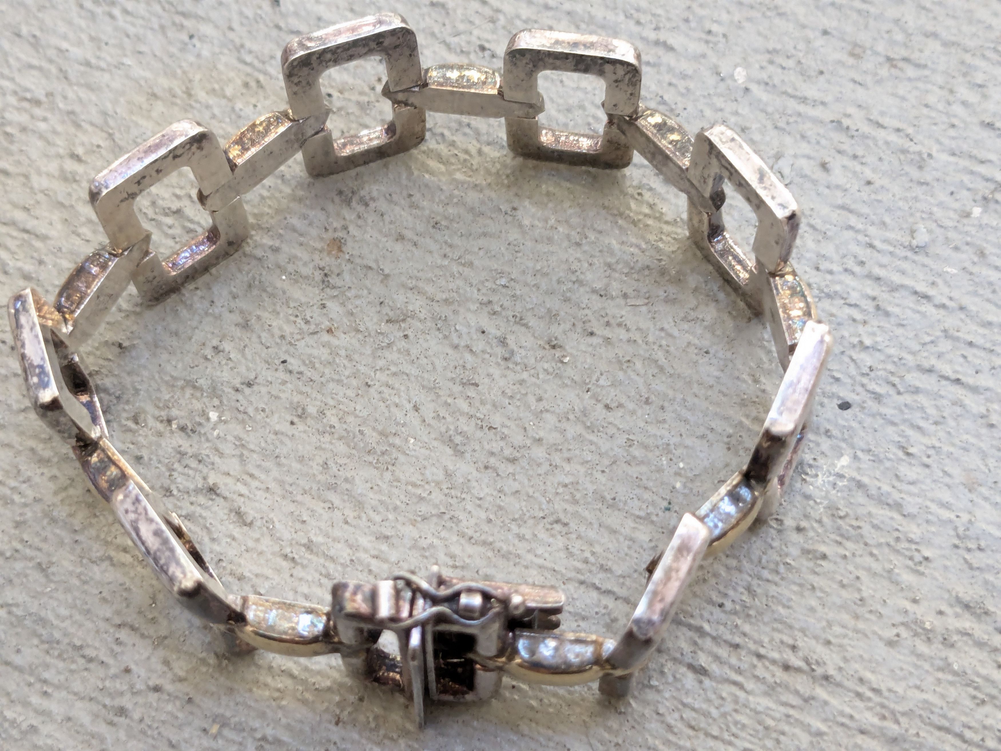 Vintage Vintage Sterling Silver Bracelet Rectangle Two Tone Italy Size ONE SIZE - 3 Thumbnail