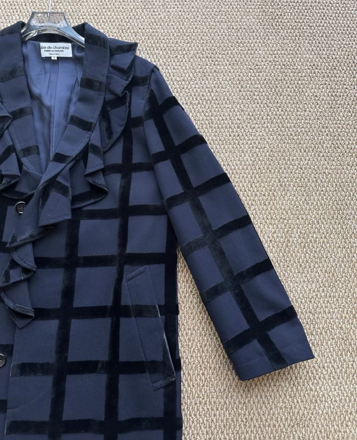 Comme des Garcons Comme des Garçons Navy Velvet Plaid Ruffle Coat CDG K23 Size M / US 6-8 / IT 42-44 - 3 Thumbnail