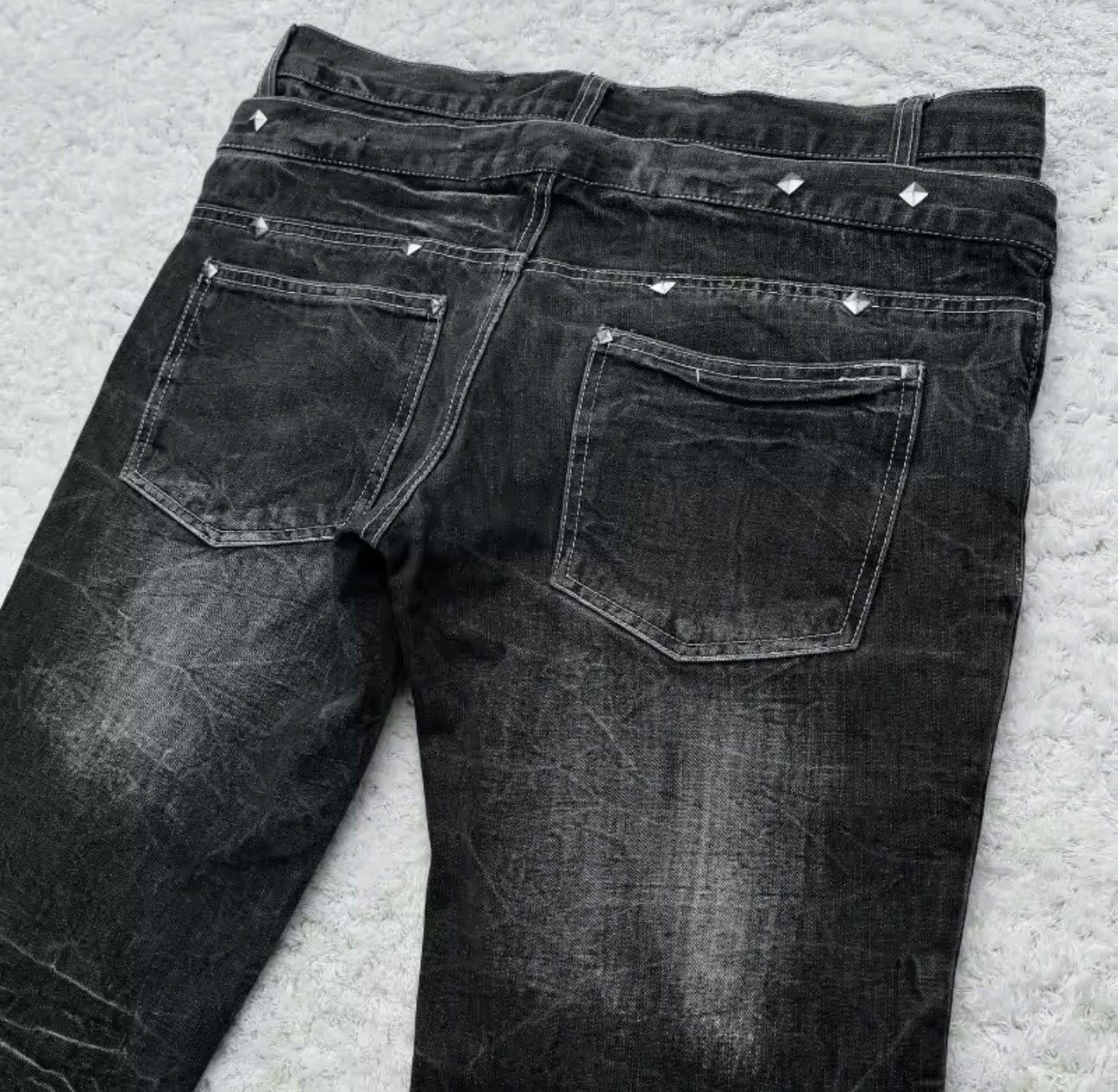 Jean Washed Black Design Vintage Style Distressed Hole Jeans Y2k Size US 30 / EU 46 - 6 Thumbnail