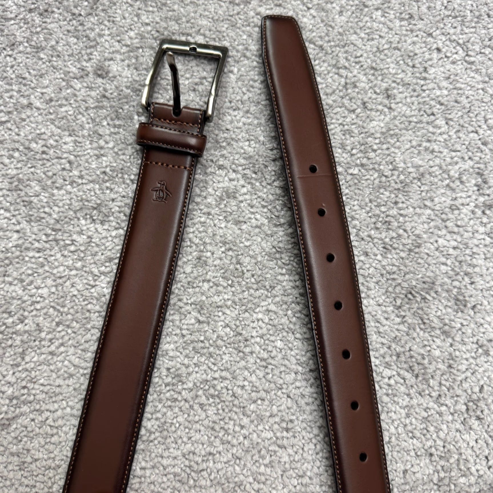 Vintage Penguin Belt Men's 42 Brown Leather Dress Work 1in Buckle Classic Vintage No Size 42 - 2 Thumbnail