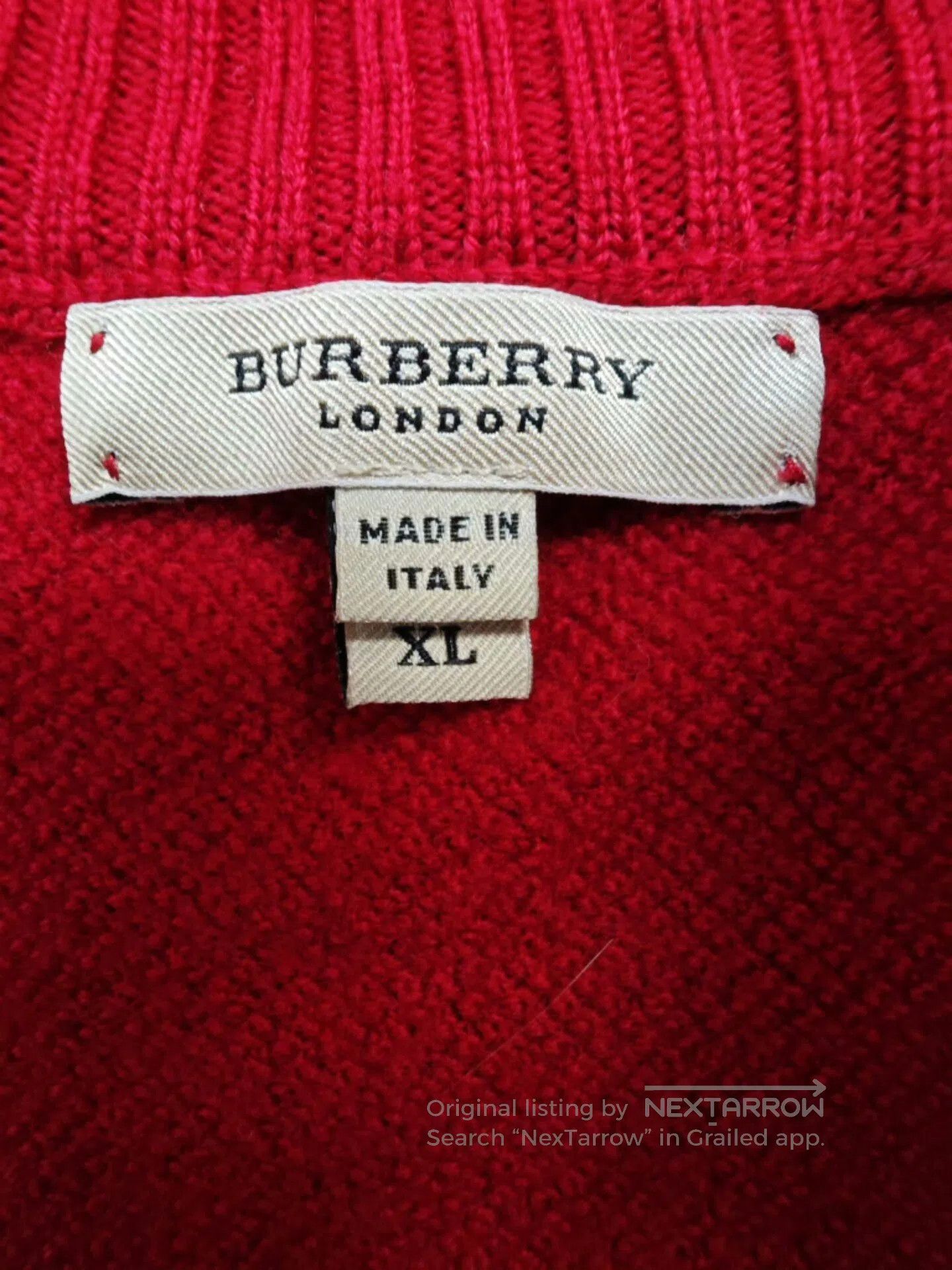 Burberry Red Military Style Wool Sweater.