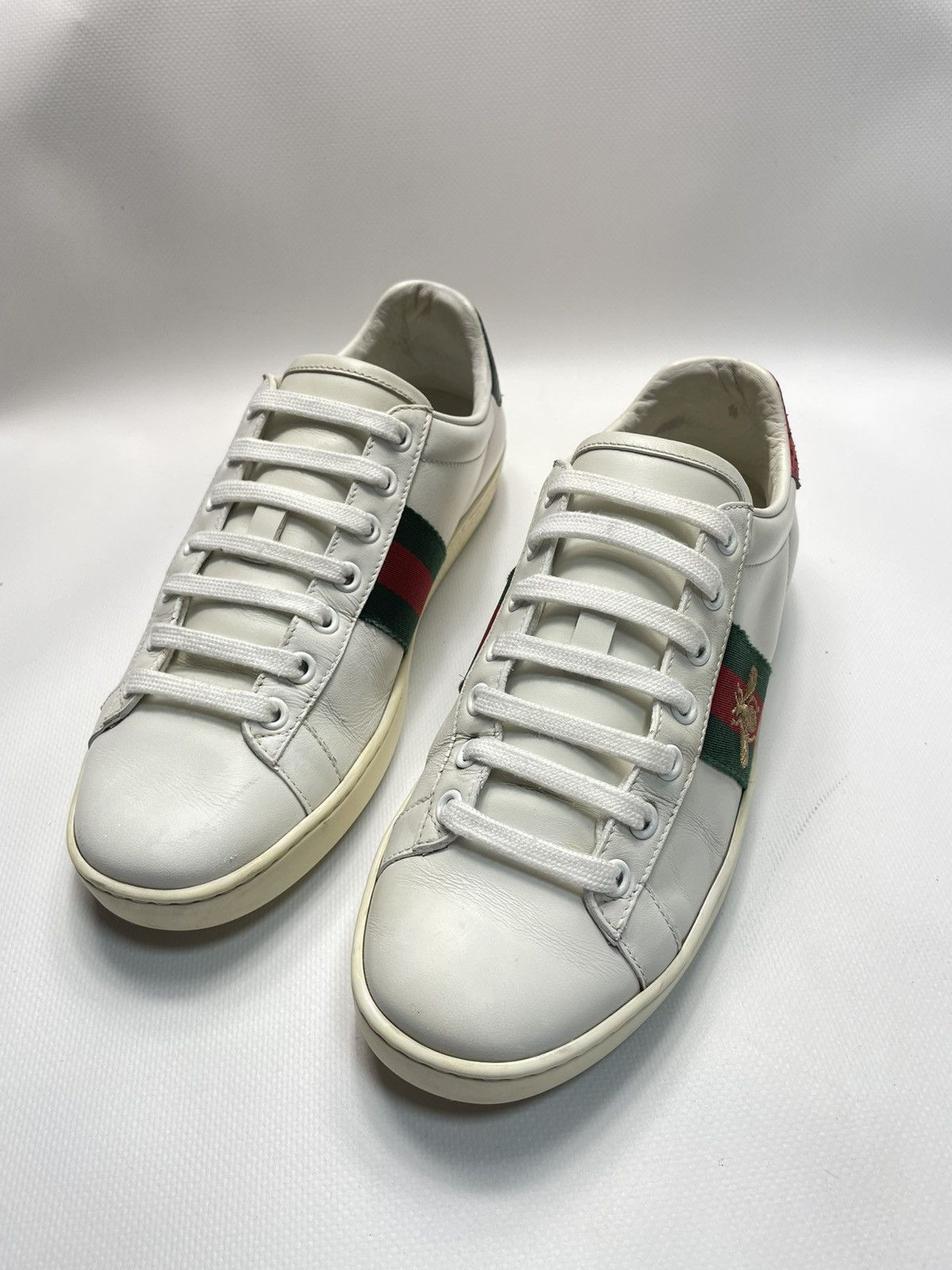 Gucci Gucci Ace Bee Embroidered Web White Leather Trainer Size US 5 / EU 37 - 2 Thumbnail